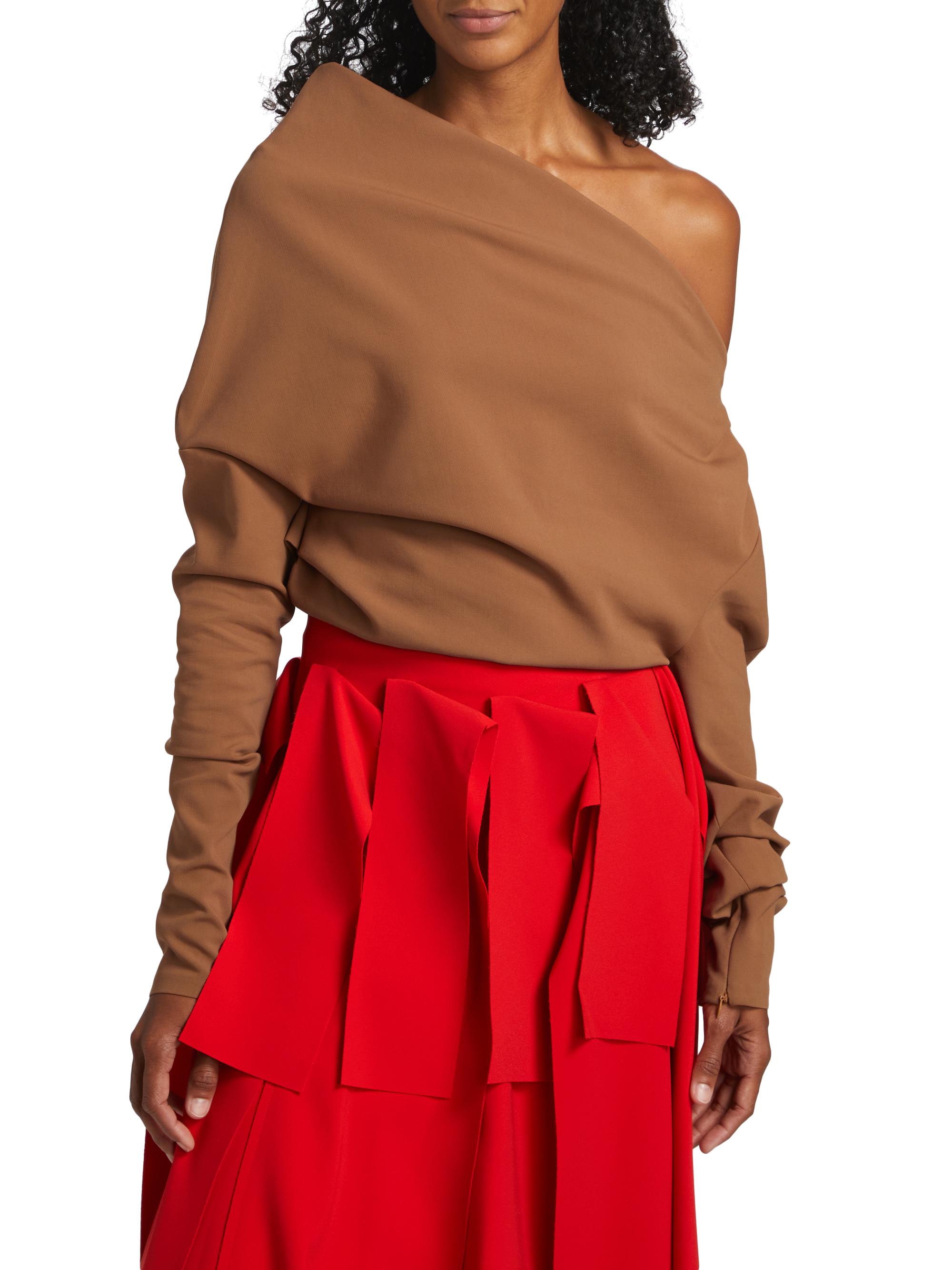 トップス OMMO ASYMME TUCK HALF SLEEVE TOP JomeDesign Blouses for Women Short Sleeve Side Split Casual