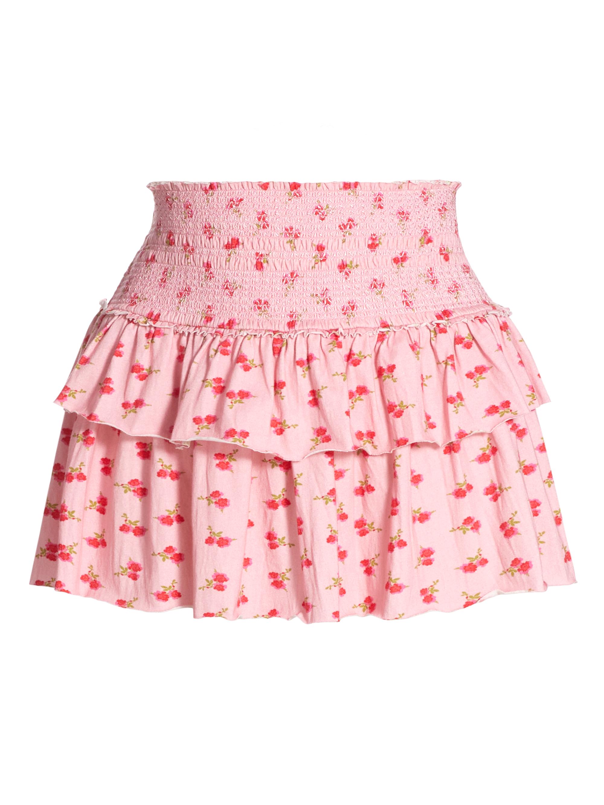 LoveShackFancy Women's Smocked Printed Jers Ohana Miniskirt - Cherry Pink