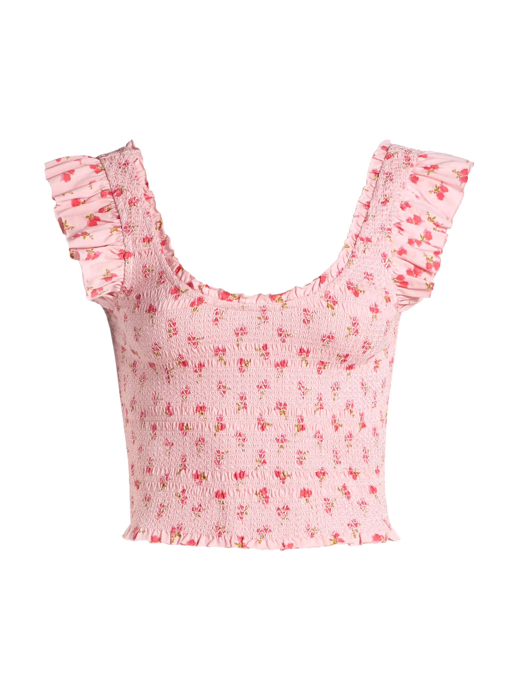 LoveShackFancy Women's Smocked Printed Jers Dovi Top - Cherry Pink