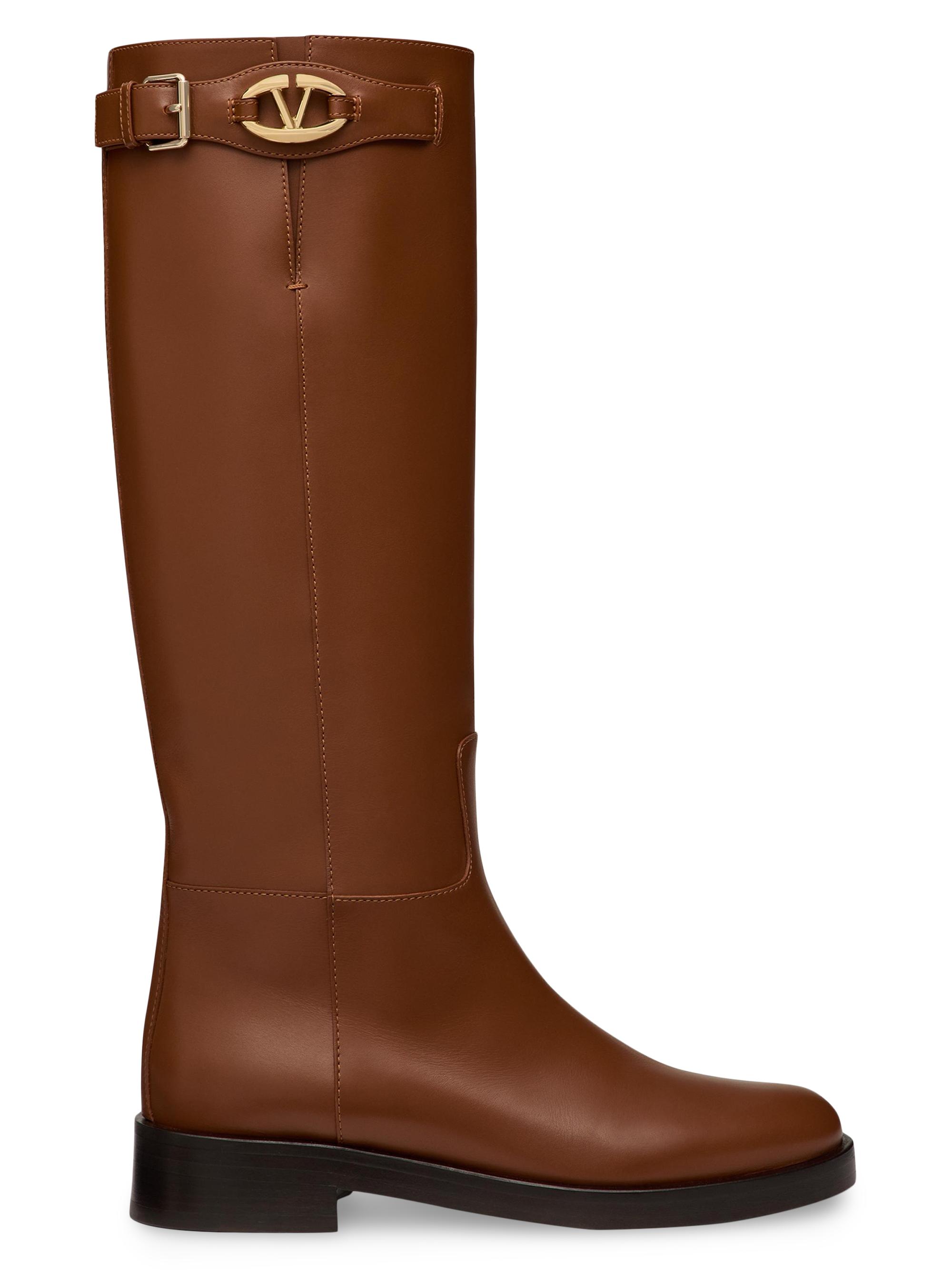 Valentino Garavani Women's VLogo The Bold Edition Boots in Calfskin 30MM - Tobacco