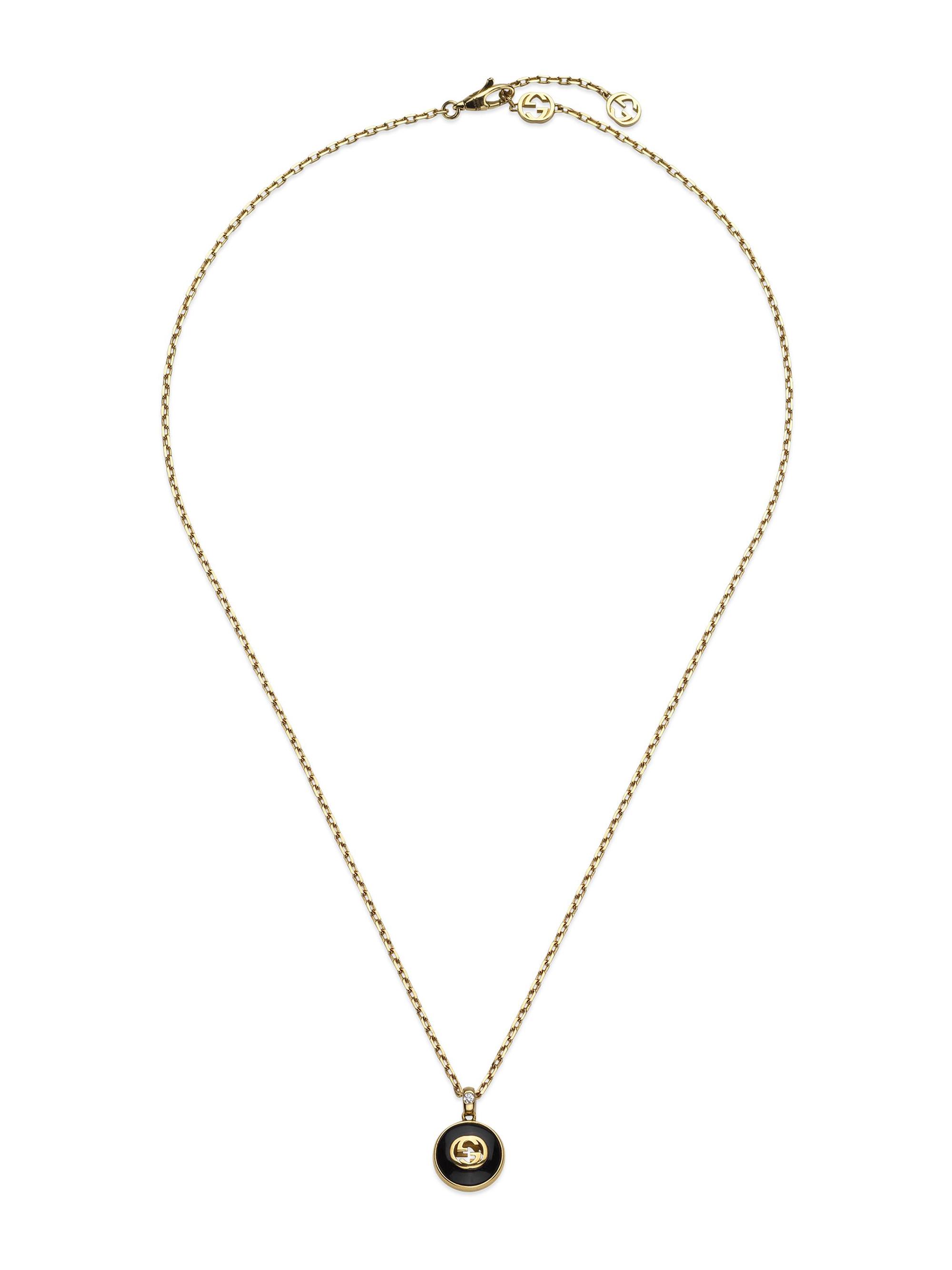Gucci Women's Interlocking G 18K Yellow Gold, Black Onyx & 0.021 TCW Diamond Chain Necklace - Yellow Gold
