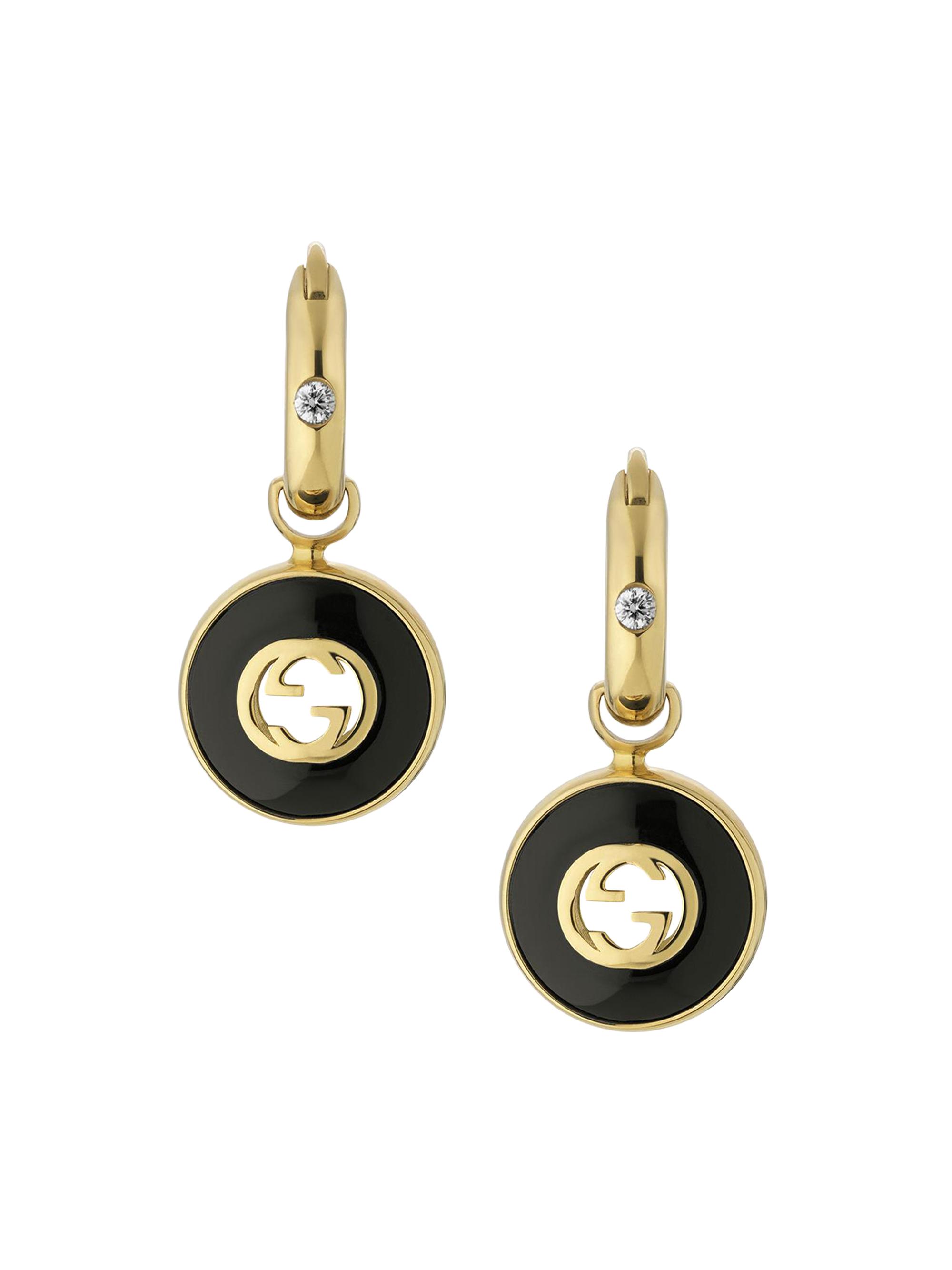 Gucci Women's Interlocking G 18K Yellow Gold, Black Onyx & 0.042 TCW Diamond Drop Earrings - Yellow Gold