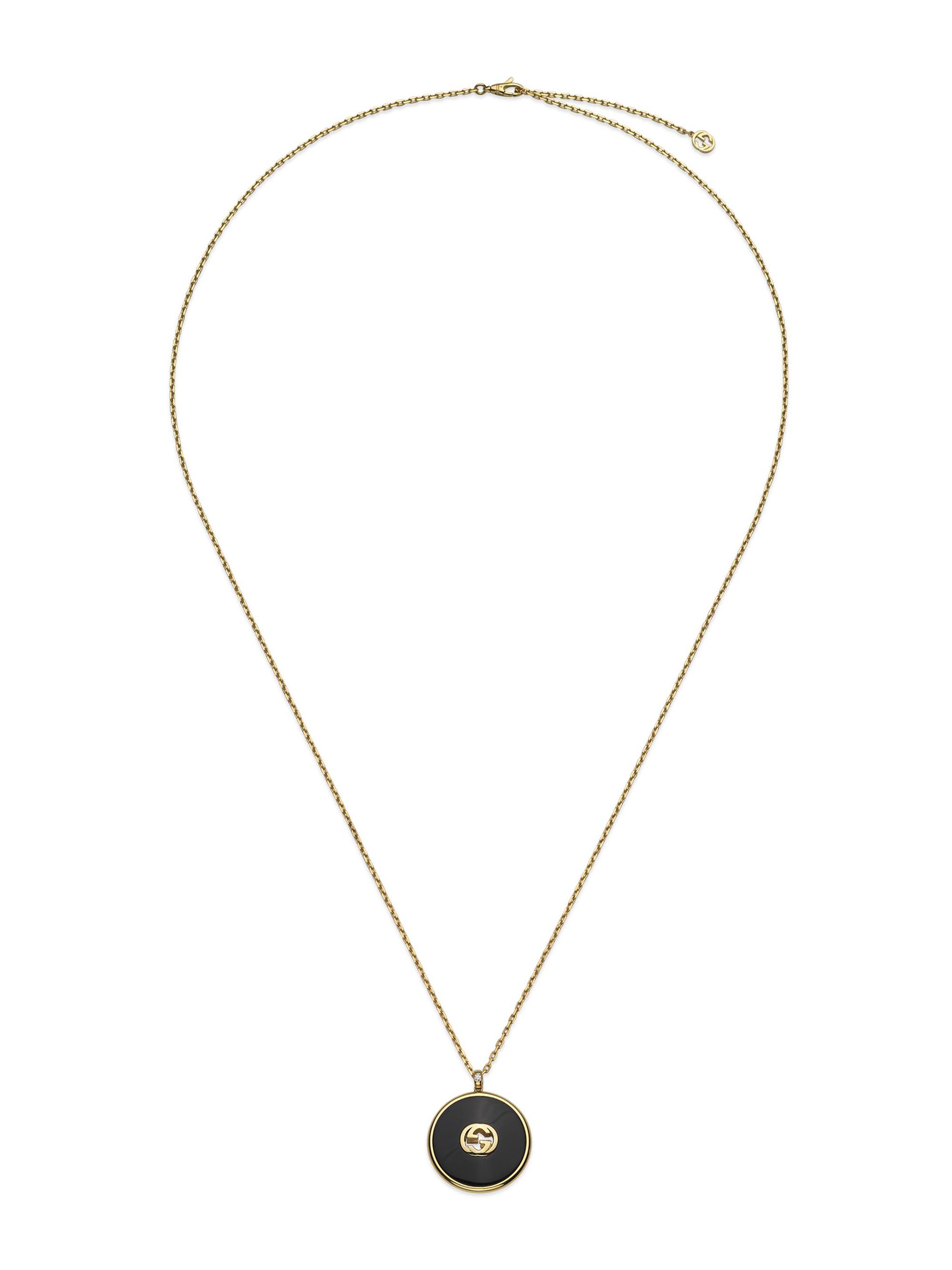 Gucci Women's Interlocking G 18K Yellow Gold, Black Onyx & 0.021 TCW Diamond Long Chain Necklace - Yellow Gold