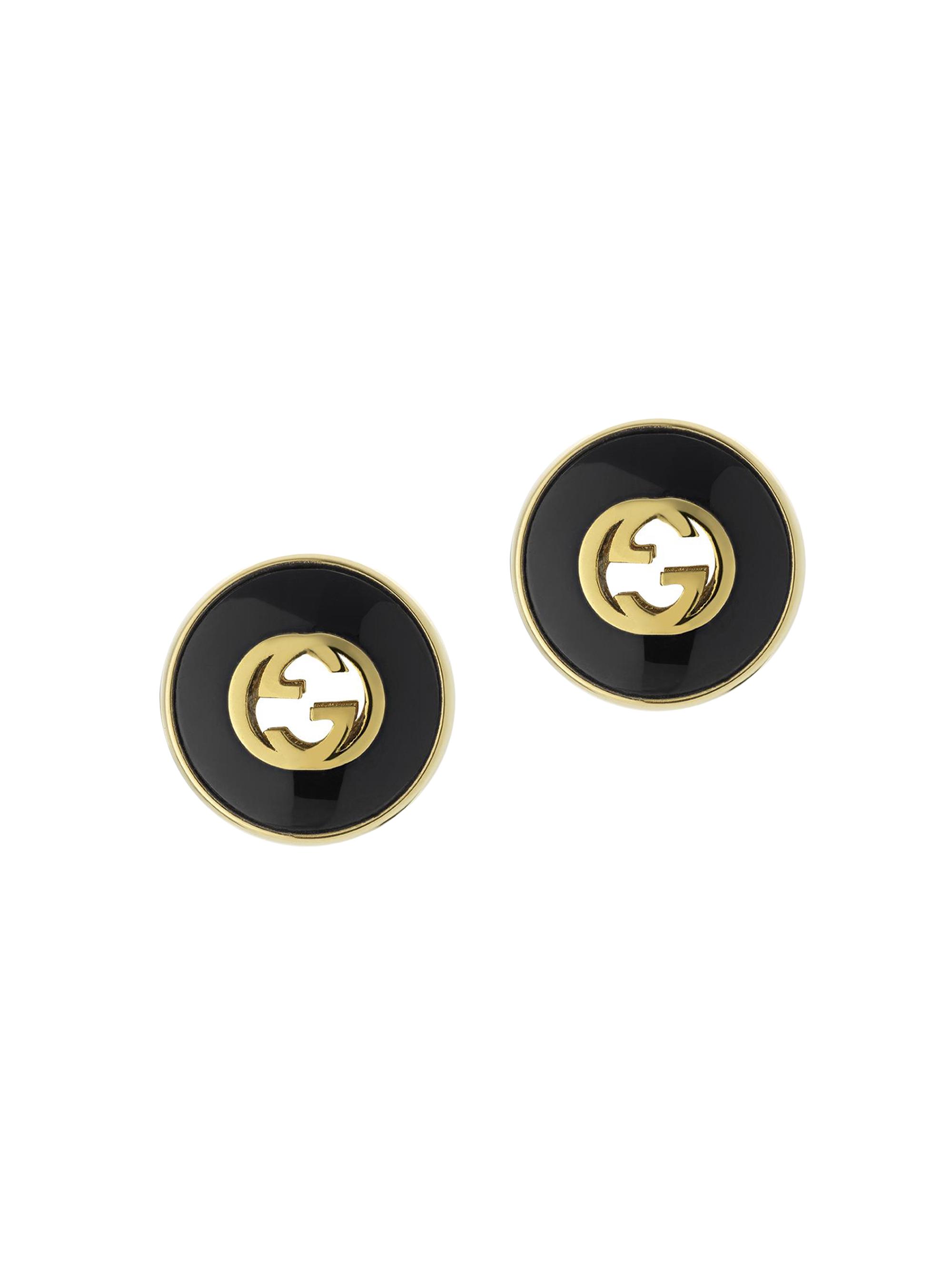 Gucci Women's Interlocking G 18K Yellow Gold & Black Onyx Stud Earrings - Yellow Gold