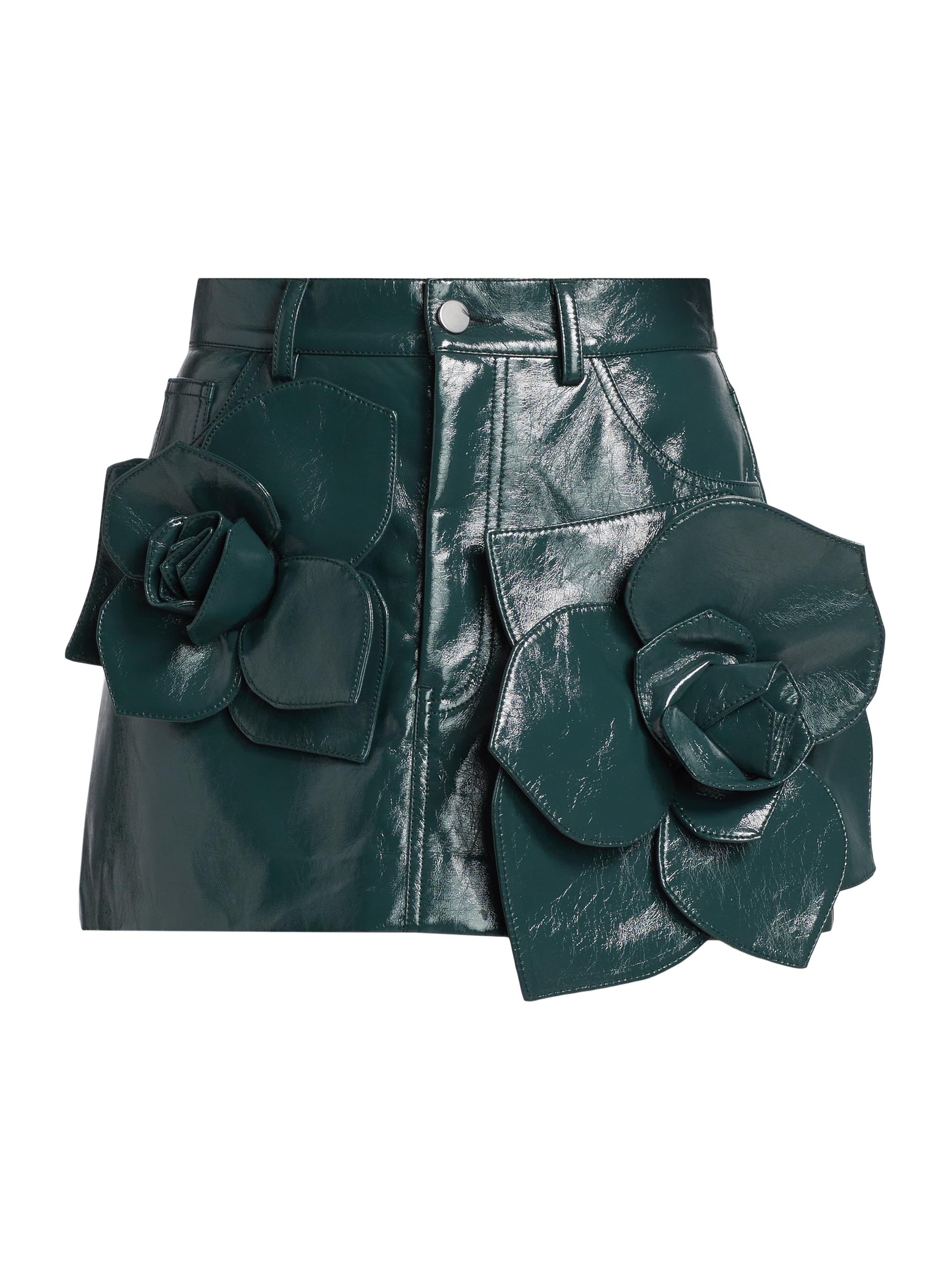 Aknvas Women's Lucia Floral Faux Leather Skirt - Sarcelle
