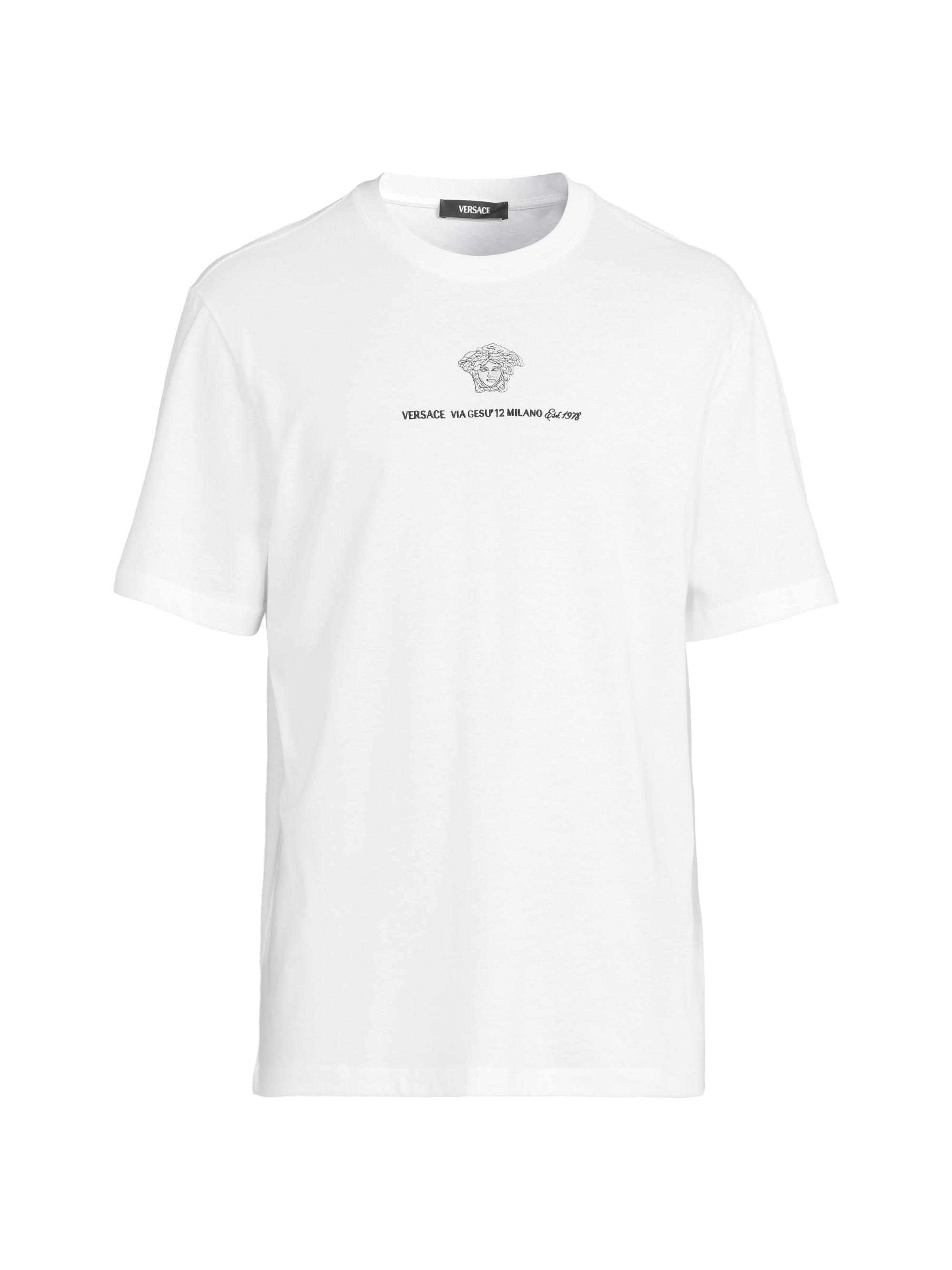 Versace Men's Medusa Embroidered Crewneck T-Shirt - Optical White