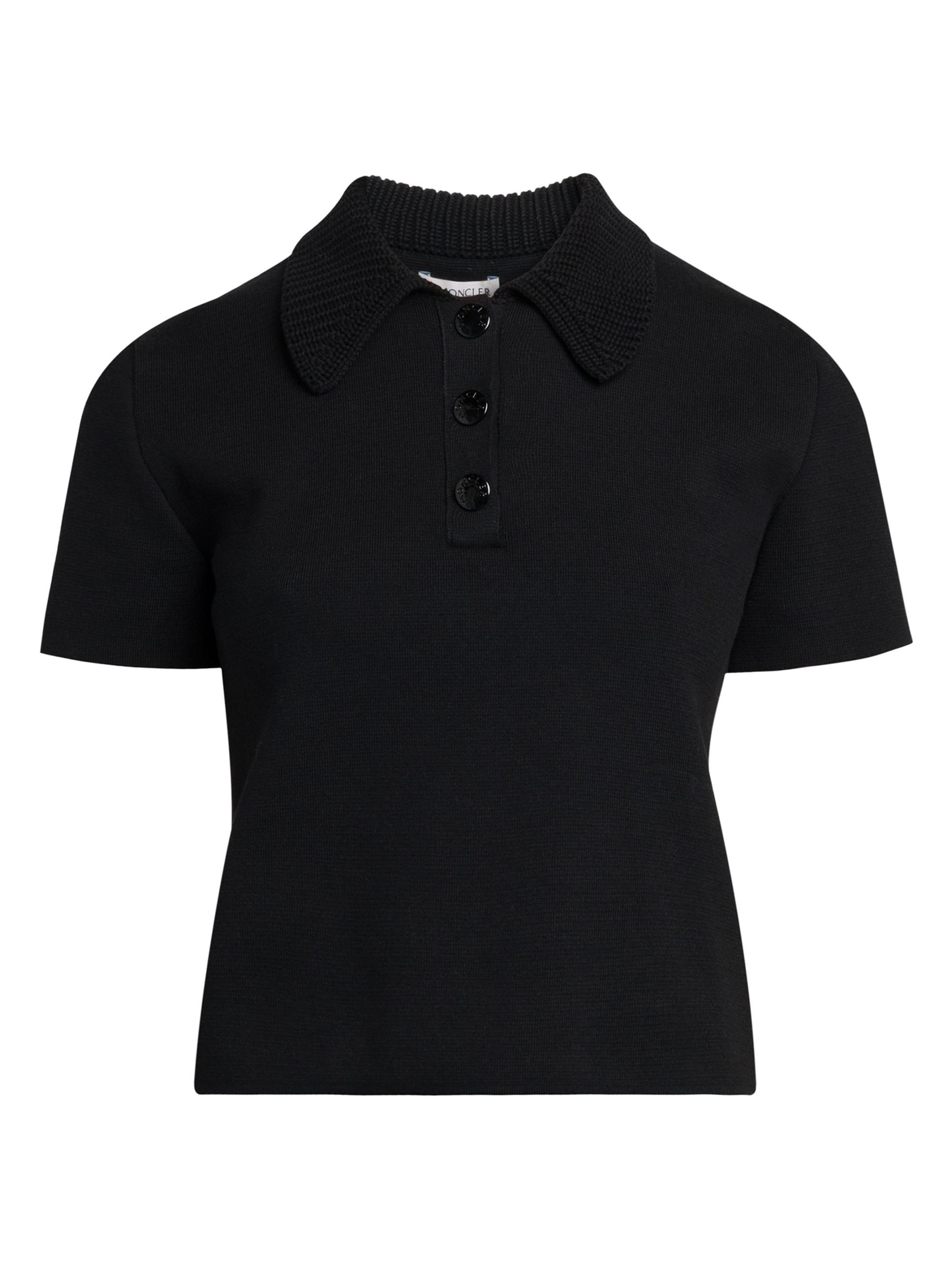 Moncler Women's Short Sleeve Polo with Knit Collar - Black