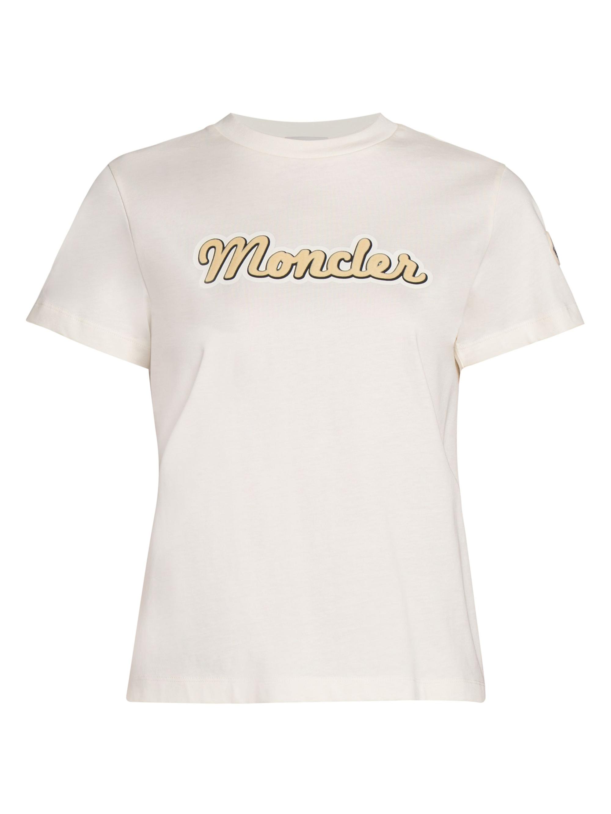 Moncler Women's Cotton Logo Embroidered Short Sleeve T-Shirt - White