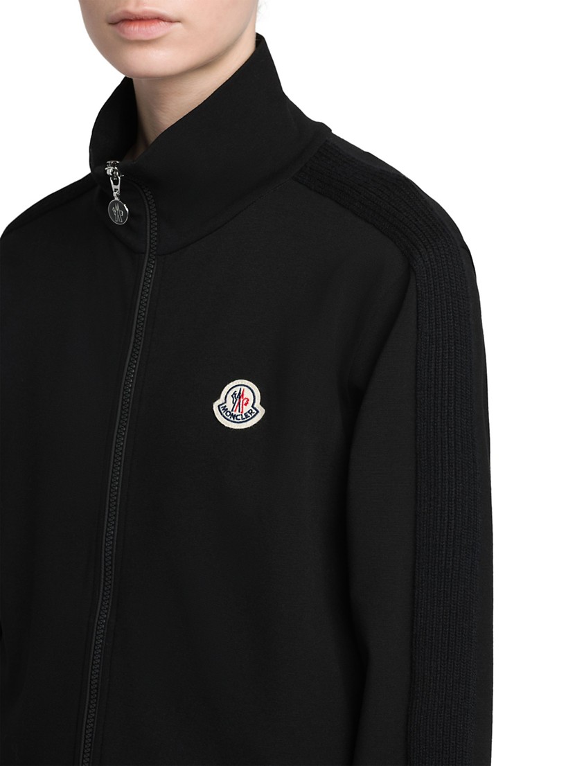 Shop Moncler Wool Zip-Up Cardigan with Logo Patch | Saks Shop Moncler Wool Zip-Up Cardigan with Logo Patch | Saks