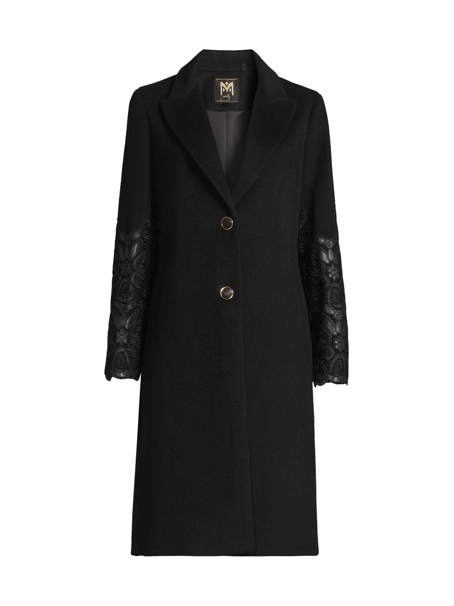 Milly Women's Wool-blend Faux-leather Sleeve Coat In Black