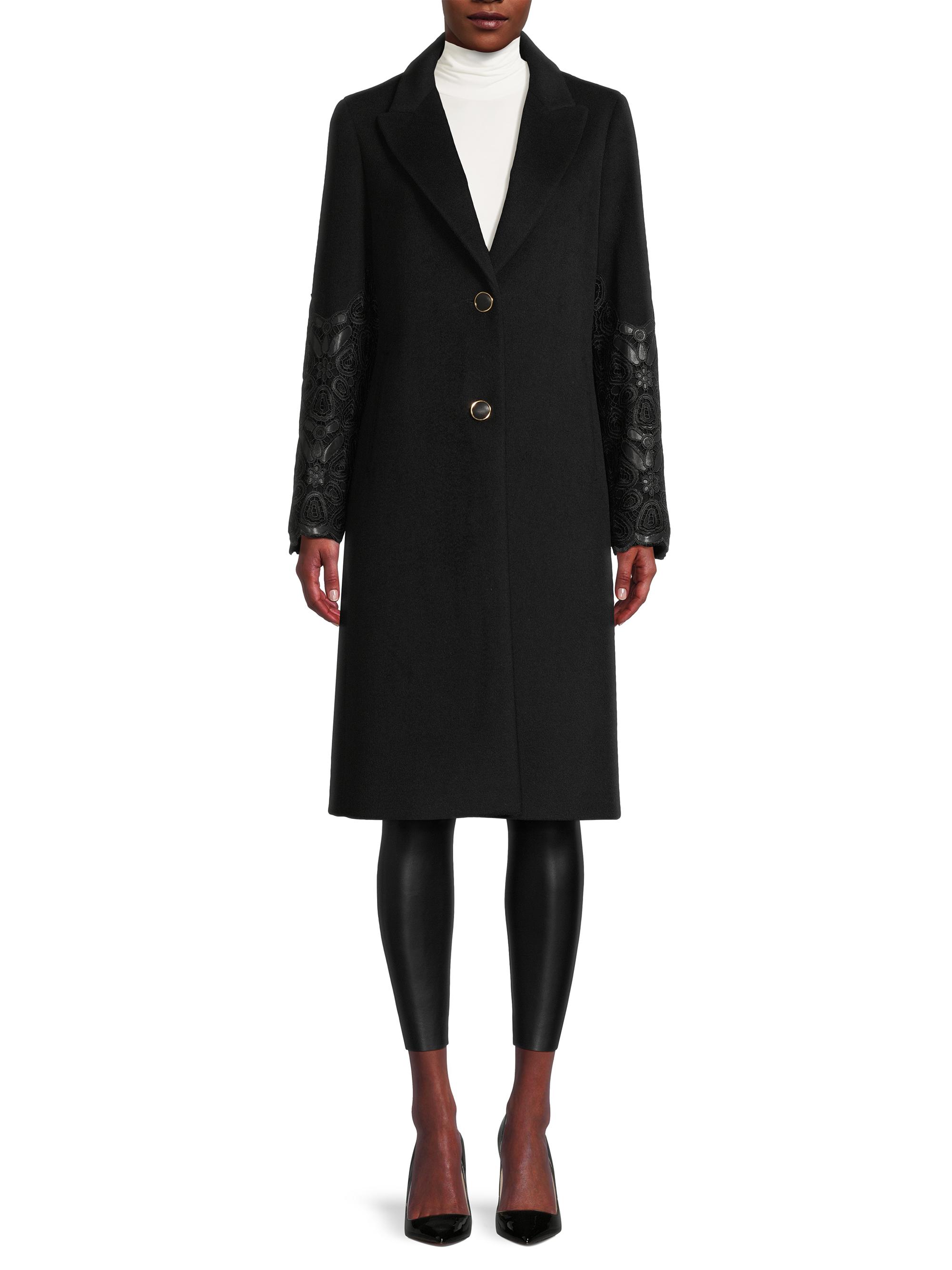 Milly Wool-Blend Faux-Leather Sleeve Coat | Saks Fifth Avenue