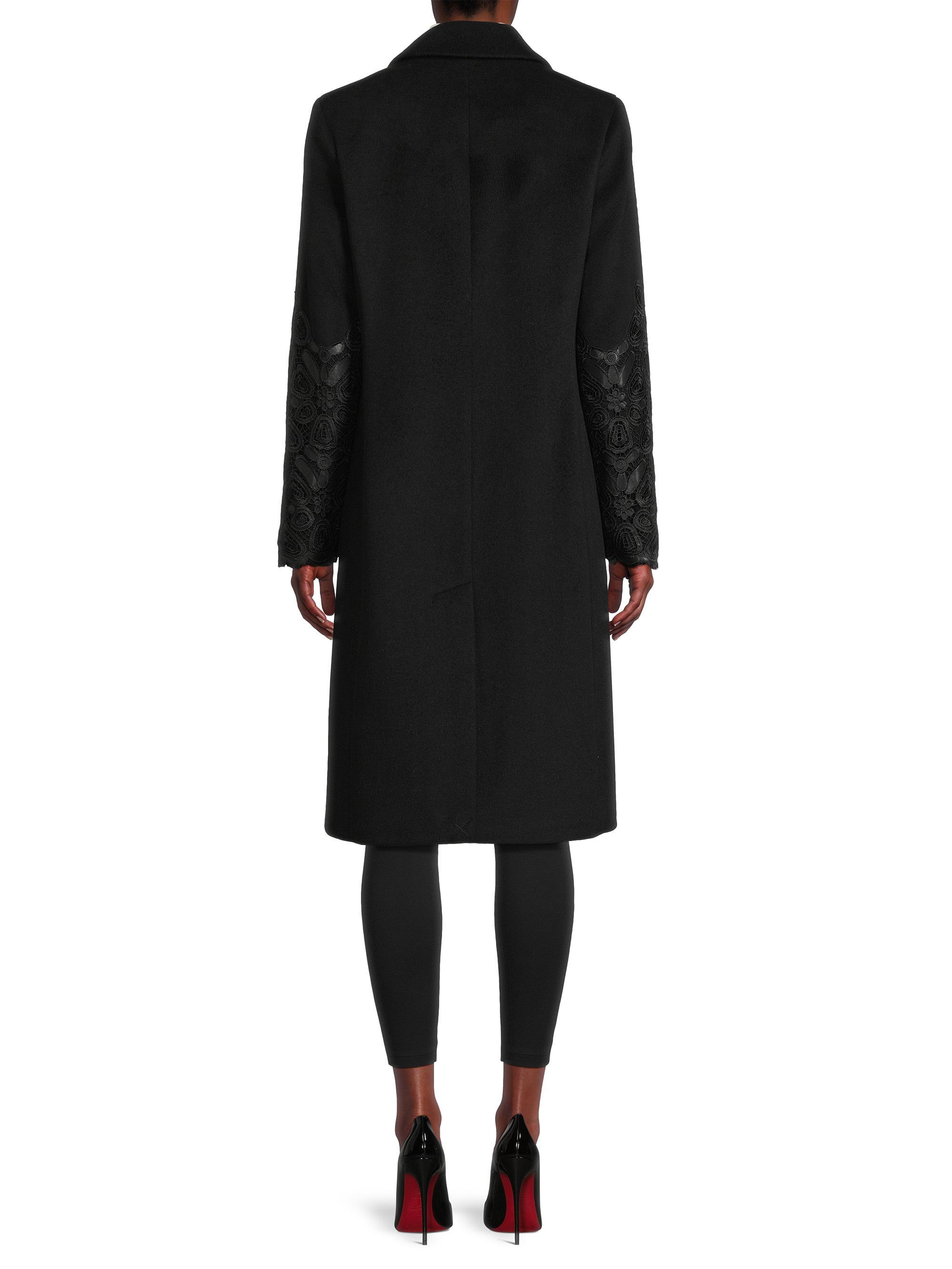 Milly Wool-Blend Faux-Leather Sleeve Coat | Saks Fifth Avenue