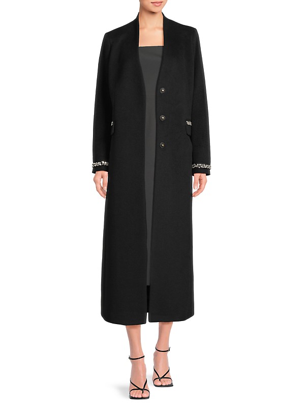 Shop Milly Embellished Trim Long Coat | Saks Fifth Avenue Shop Milly Embellished Trim Long Coat | Saks Fifth Avenue