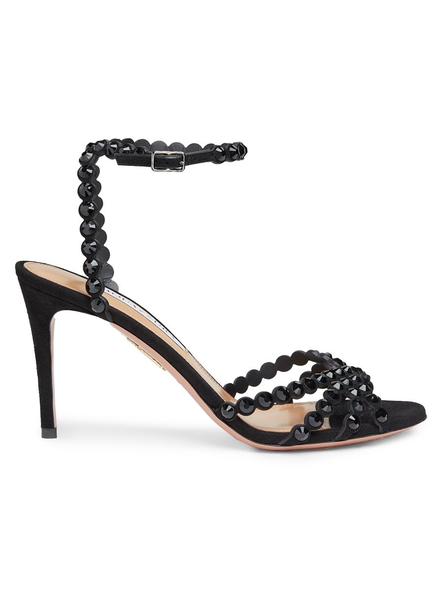 サンダル・ミュール AQUAZZURA BLACK LEATHER BISOUS 85 SANDALS Aquazzura Black Leather Bisous Mule 85 Sandals | italist