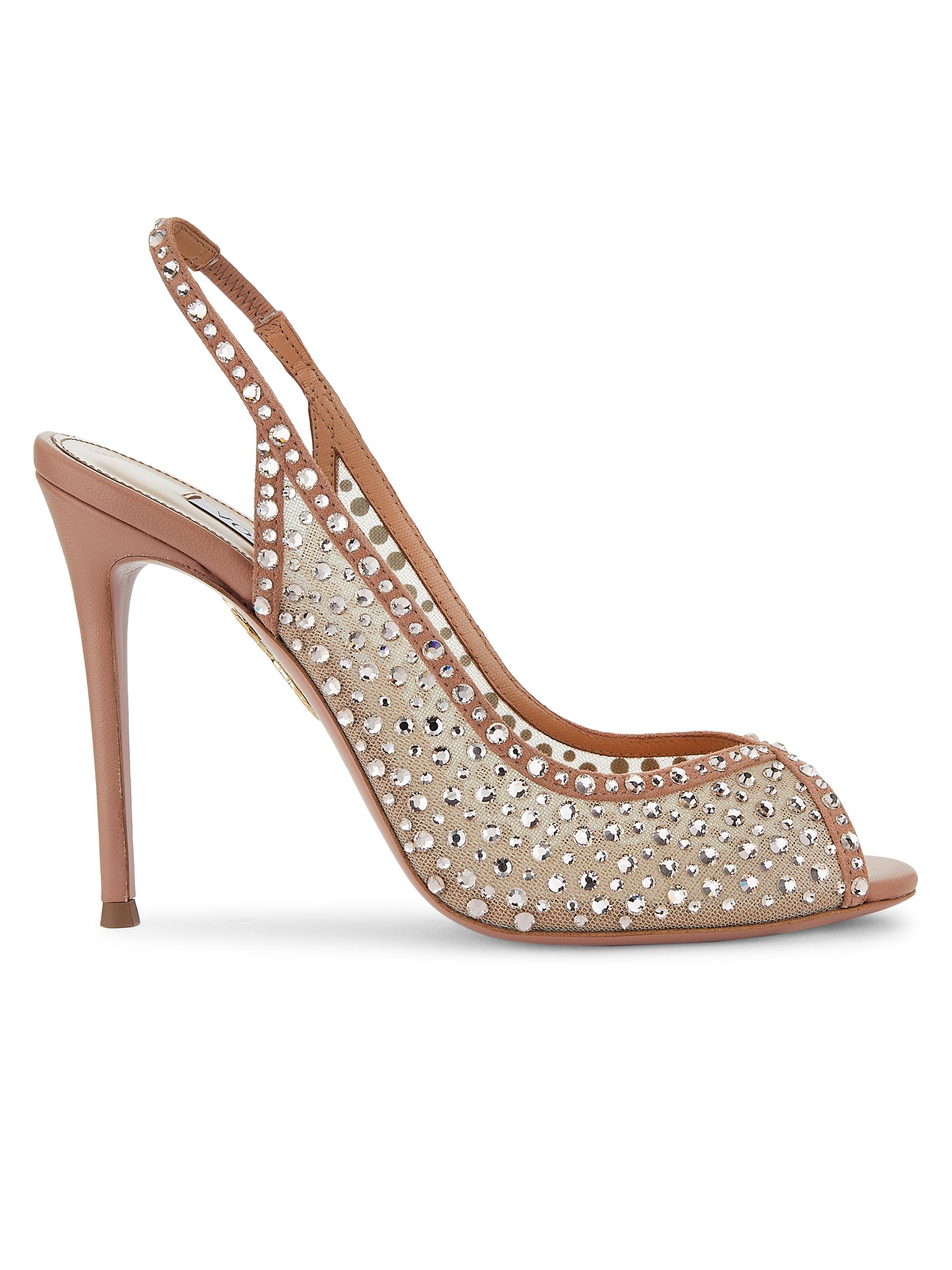Aquazzura Women's Crystal Lover 105MM Slingback Sandals - Powder Pink