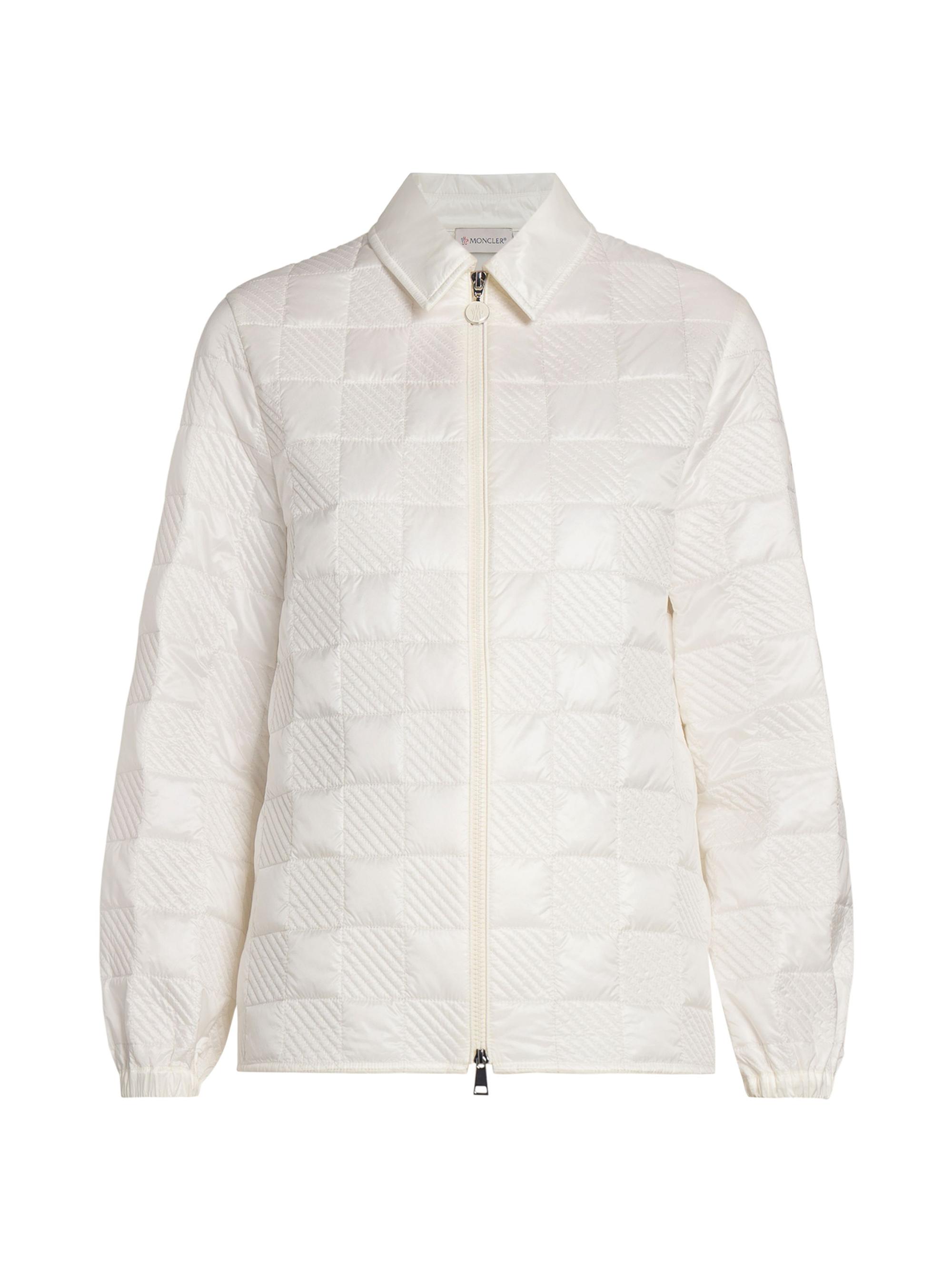 Moncler Women's Checkered Quilted Nylon Shirt Jacket - White