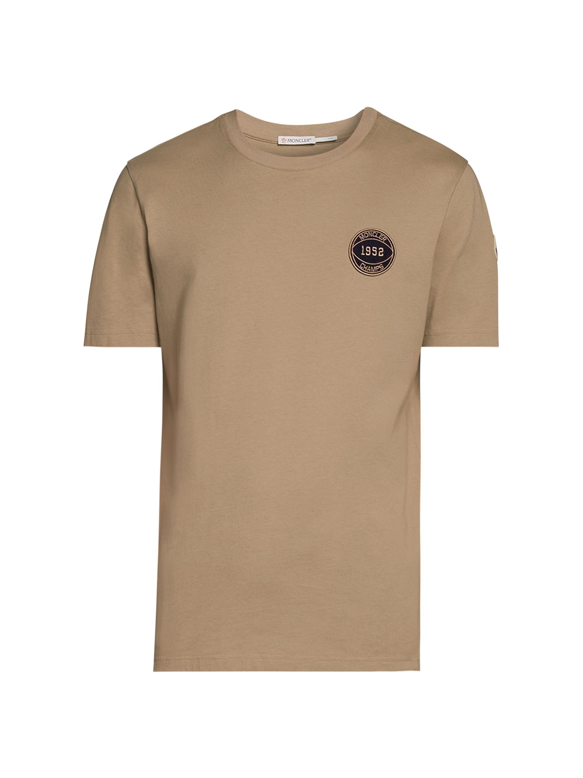 Moncler Men's Cotton Logo Short Sleeve T-Shirt - Beige