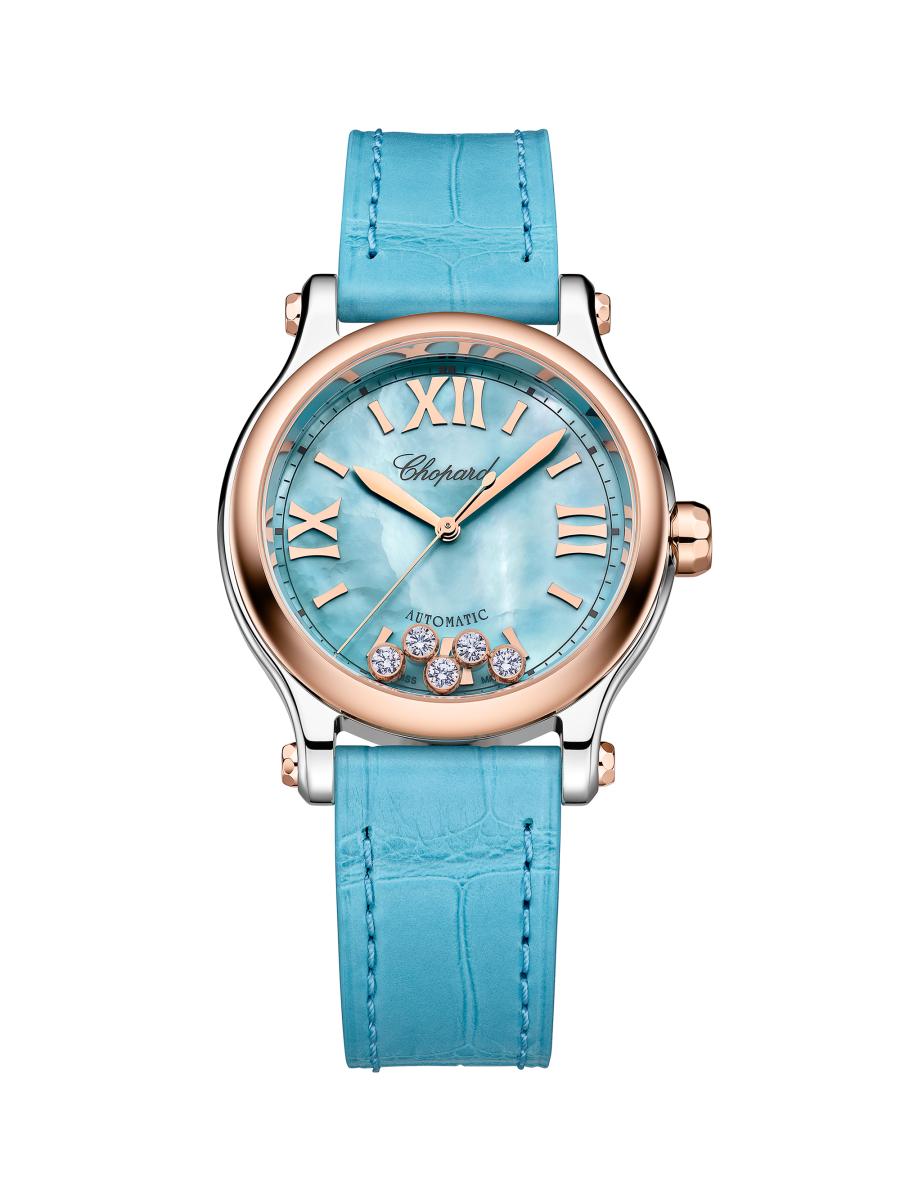 Chopard Women's Happy Sport 18k Rose Gold, Stainless Steel, 0.25 Tcw Diamond & Alligator-strap Watch/33mm