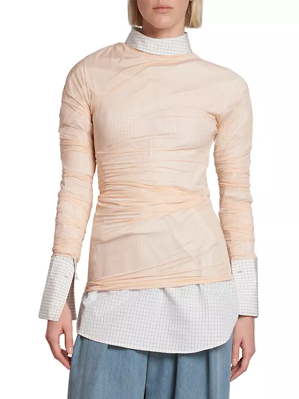 Shop Dries Van Noten Hoan Ruched Mesh Top | Saks Fifth Avenue Shop Dries Van Noten Hoan Ruched Mesh Top | Saks Fifth Avenue
