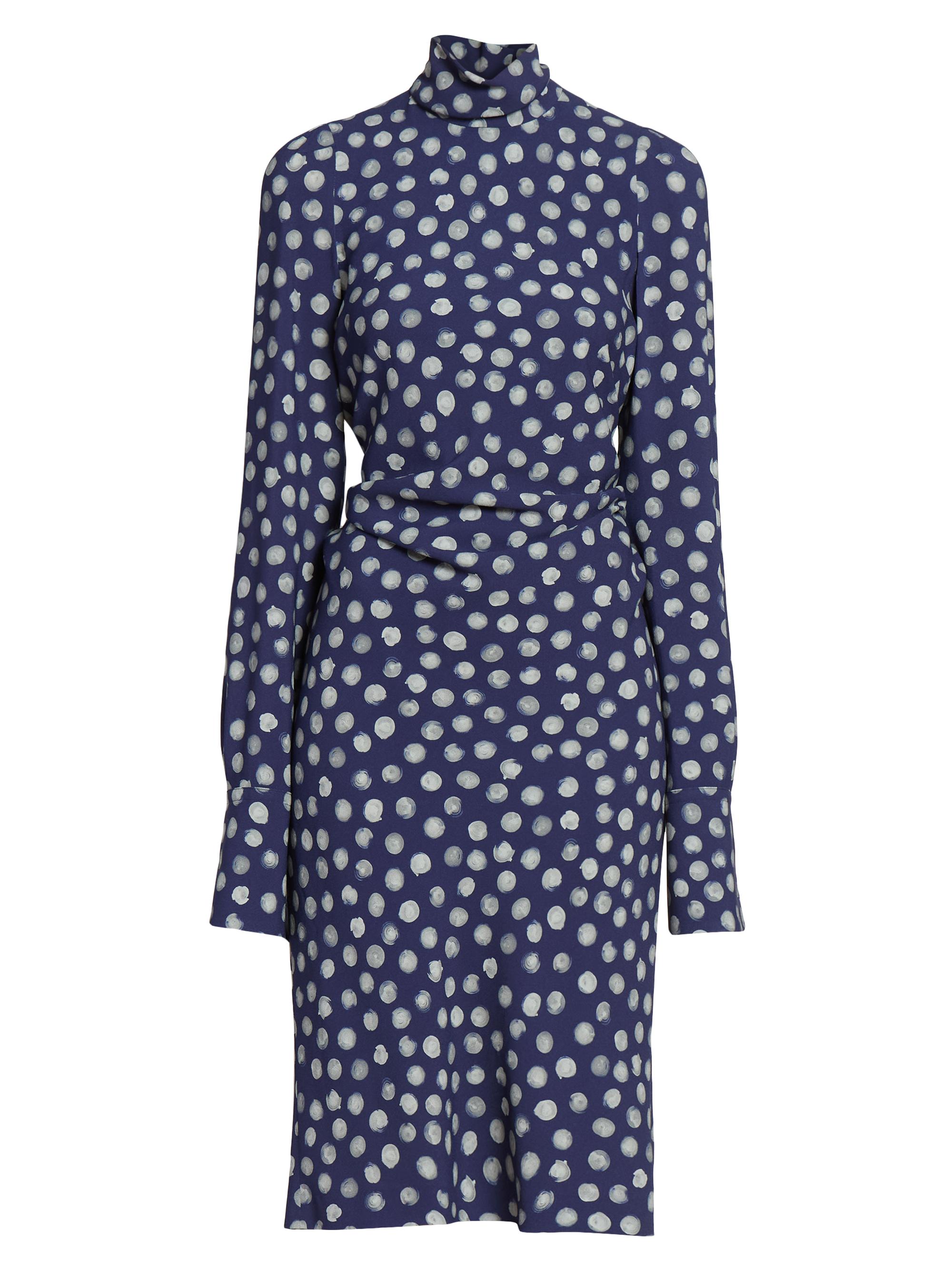 Dries Van Noten Women's Delvet Polka Dot Turtleneck Dress - Navy