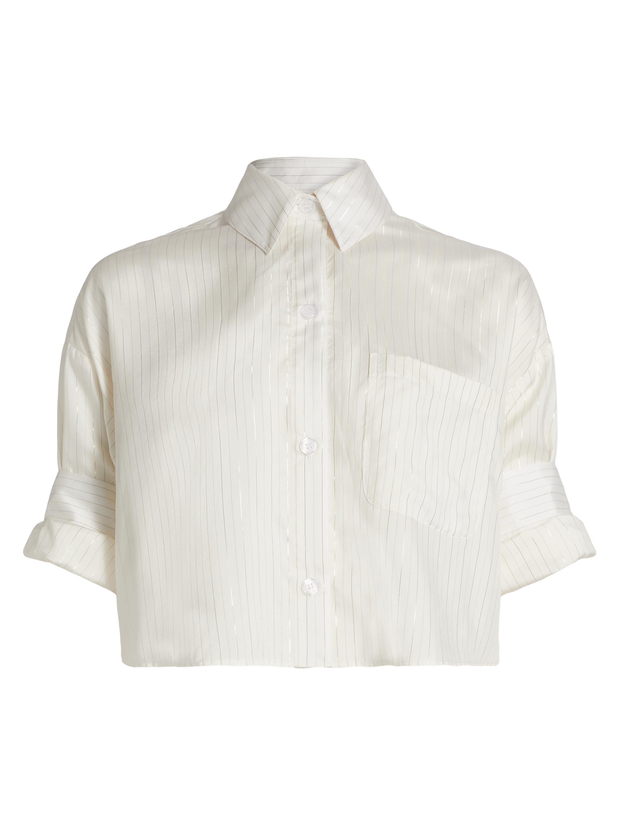 TWP Women's Next Ex Pinstripe Silk Crop Shirt - White Gold