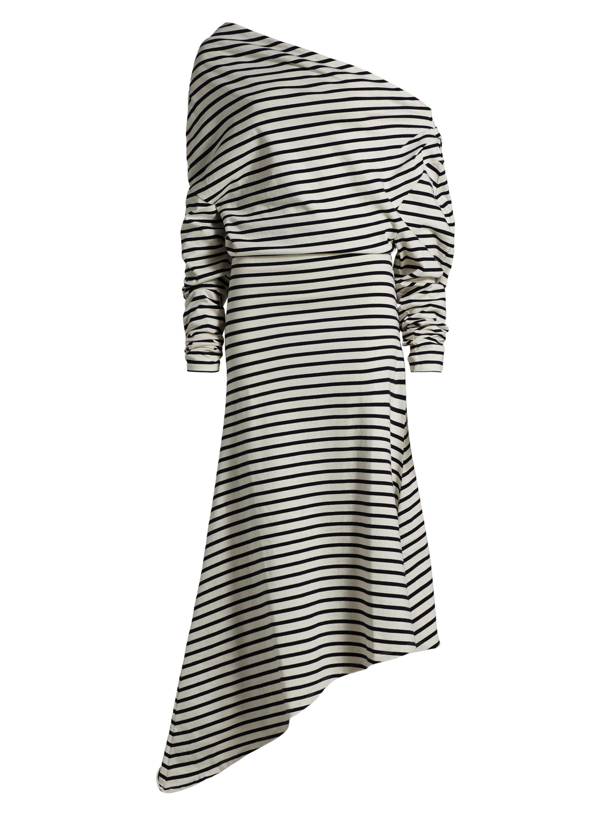 A.W.A.K.E. Mode Women's Off-the-Shoulder Asymmetrical Dress - Stripe