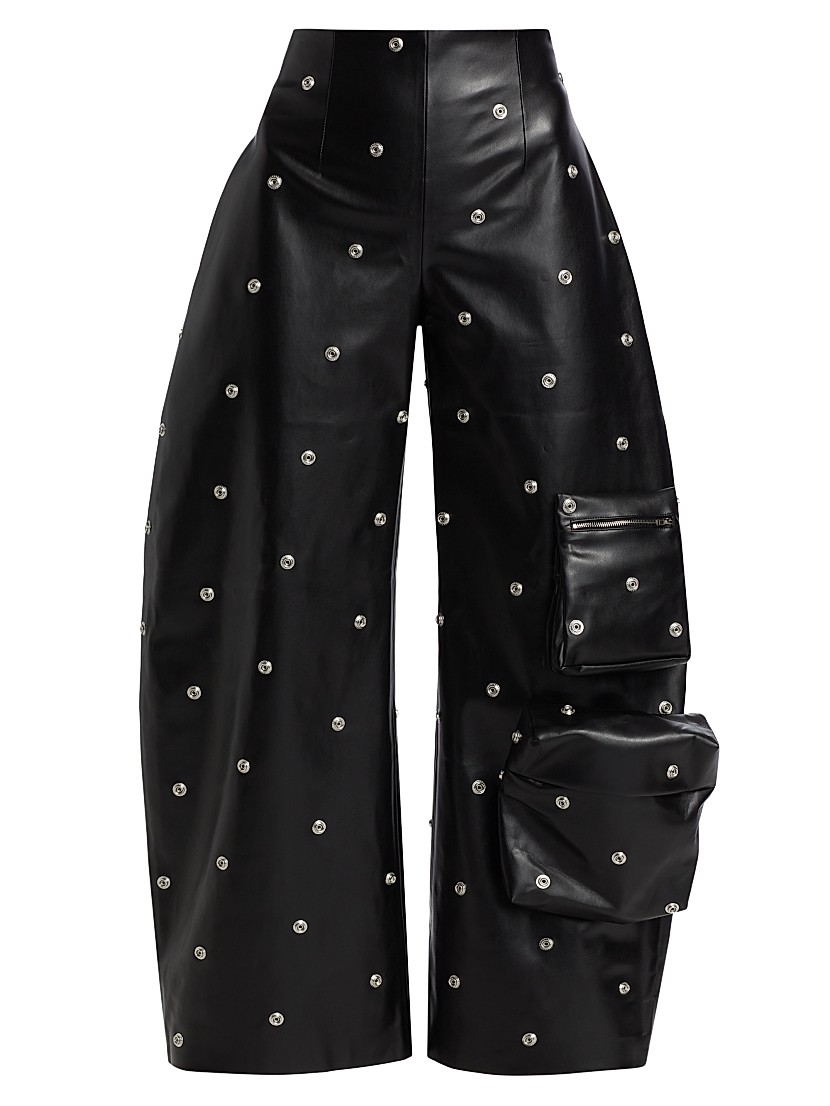Shop A.W.A.K.E. Mode Faux Leather Snap Studded Trousers Shop A.W.A.K.E. Mode Faux Leather Snap Studded Trousers