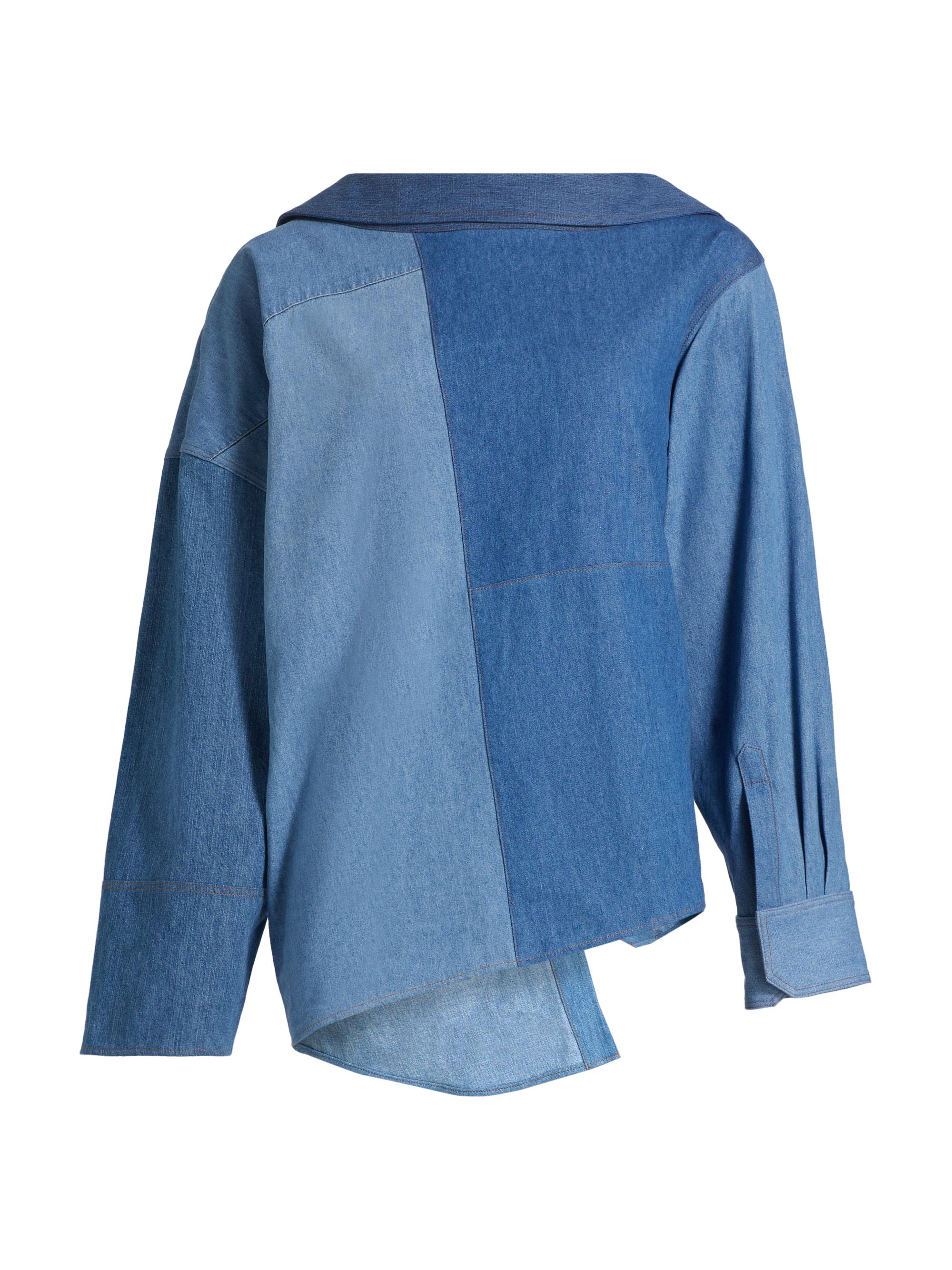 A.W.A.K.E. Mode Women's Off-The-Shoulder Denim Reversed Shirt - Blue