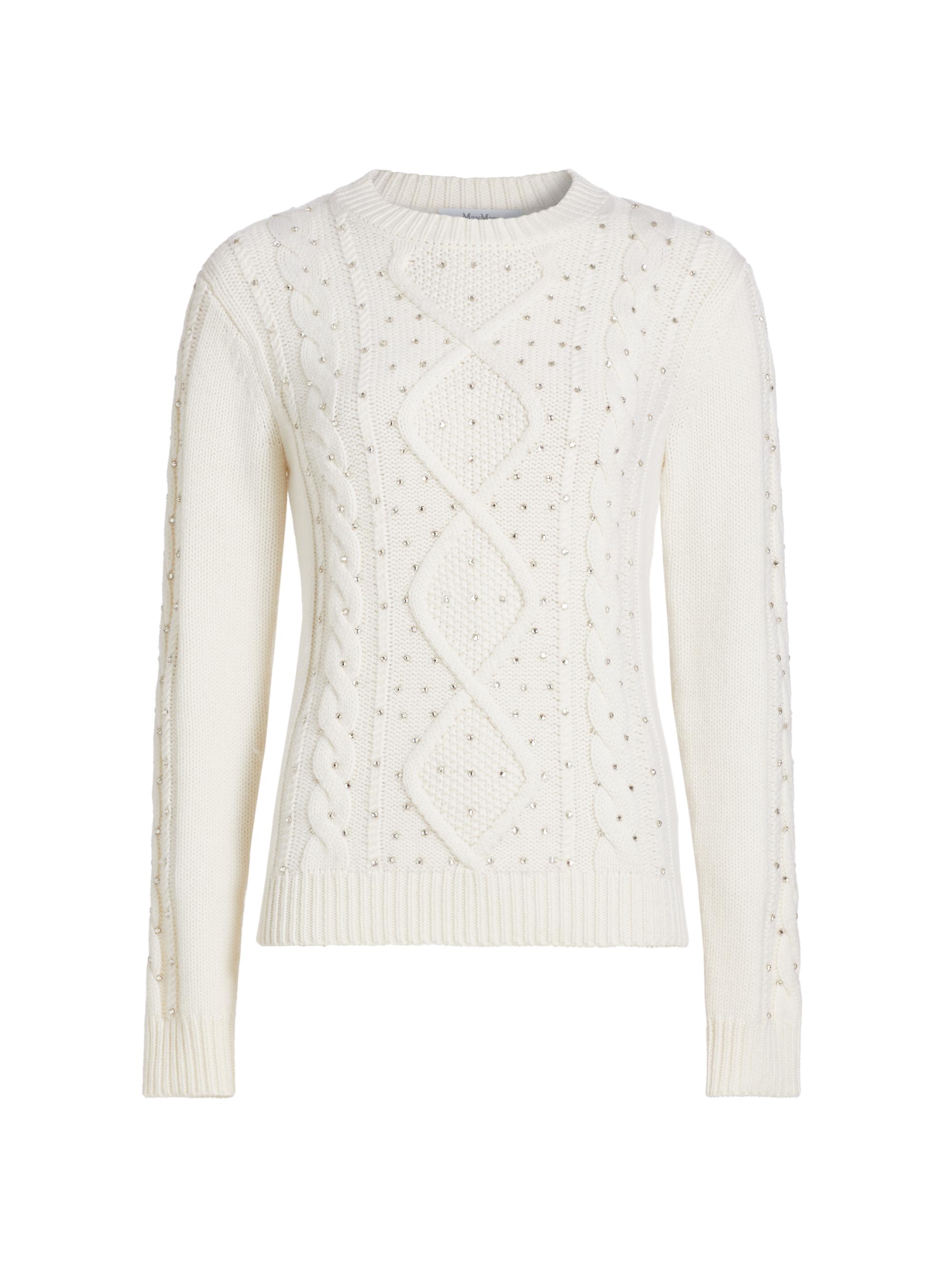 Max Mara Women's Onde Embellished Wool-Cashmere Sweater - White