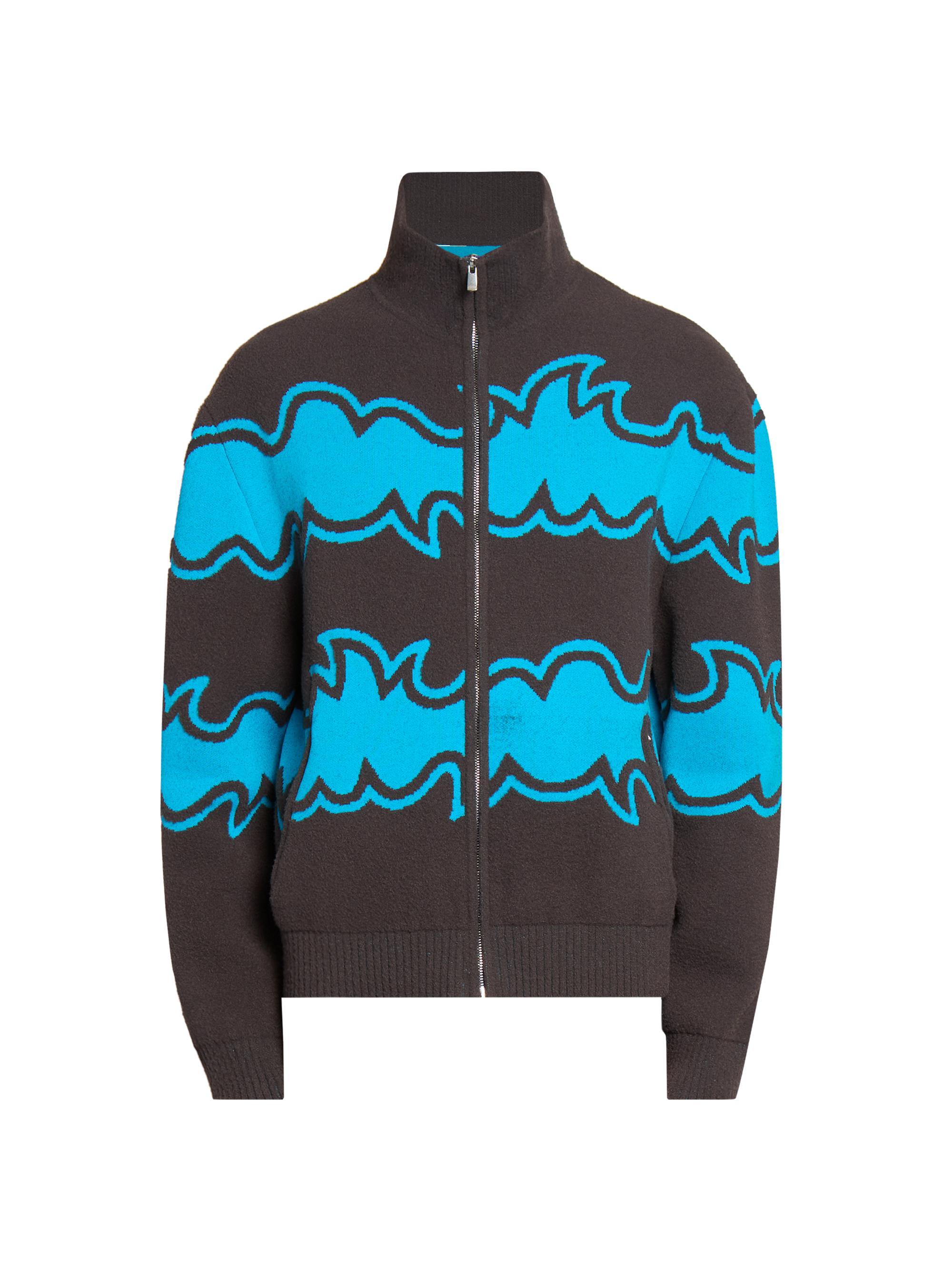 Bluemarble Men's Jacquard-Knit Zip-Front Jacket - Ebony Brown