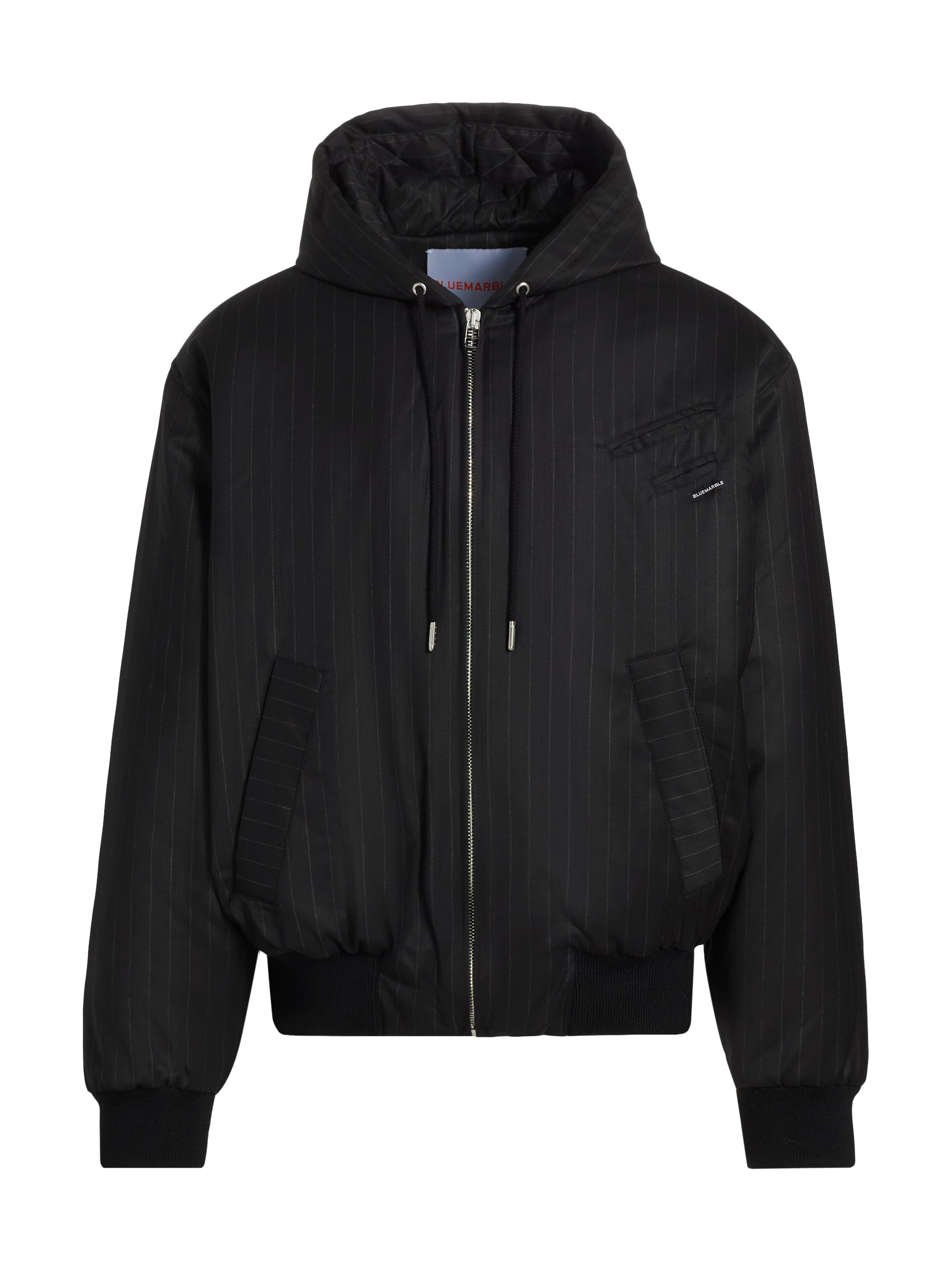 Bluemarble Men's Pinstriped Wool Hoodie - Black Gray Pinstripes