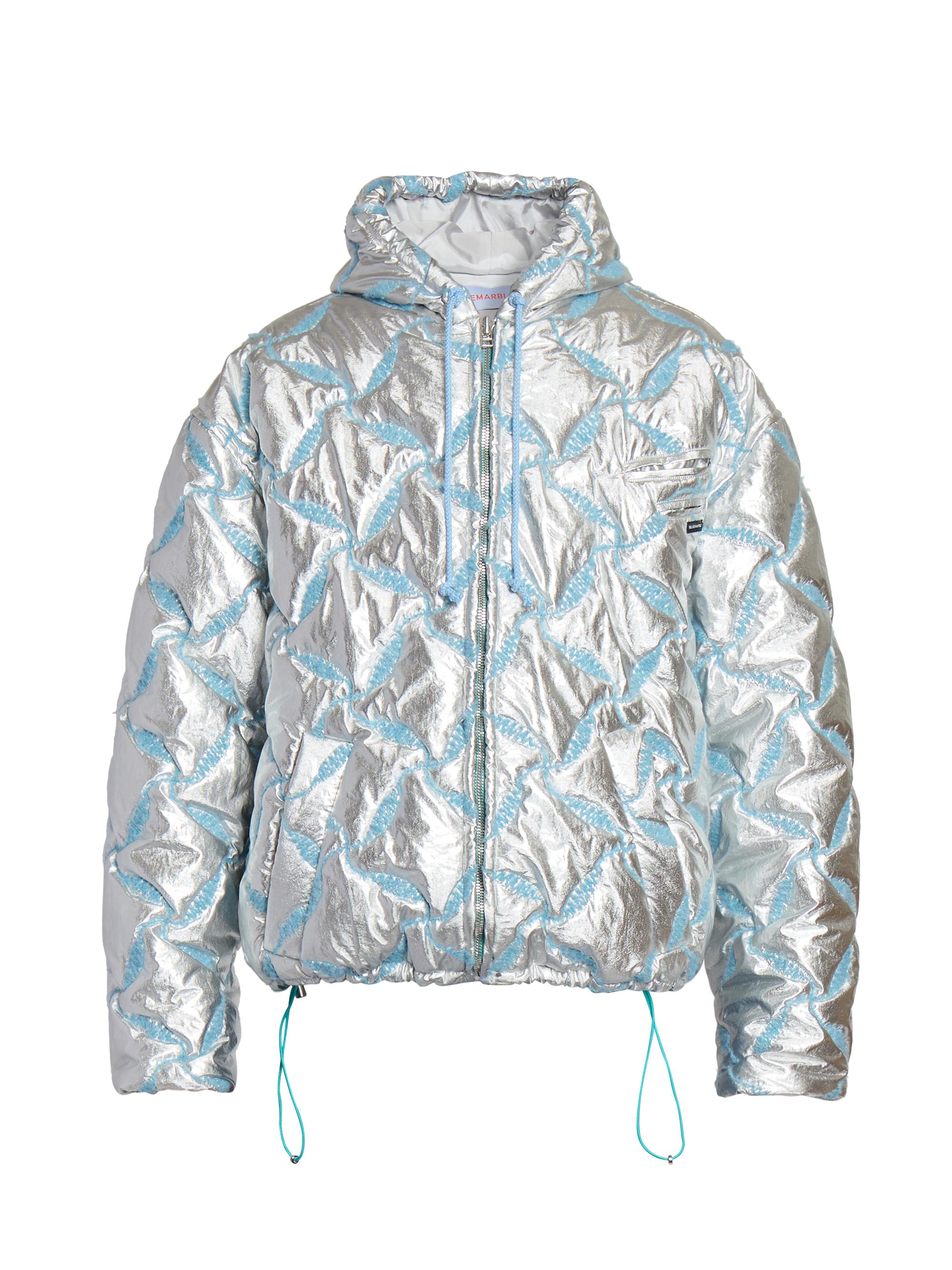 Bluemarble Men's Metallic Hooded Bomber Jacket - Reflective Silver