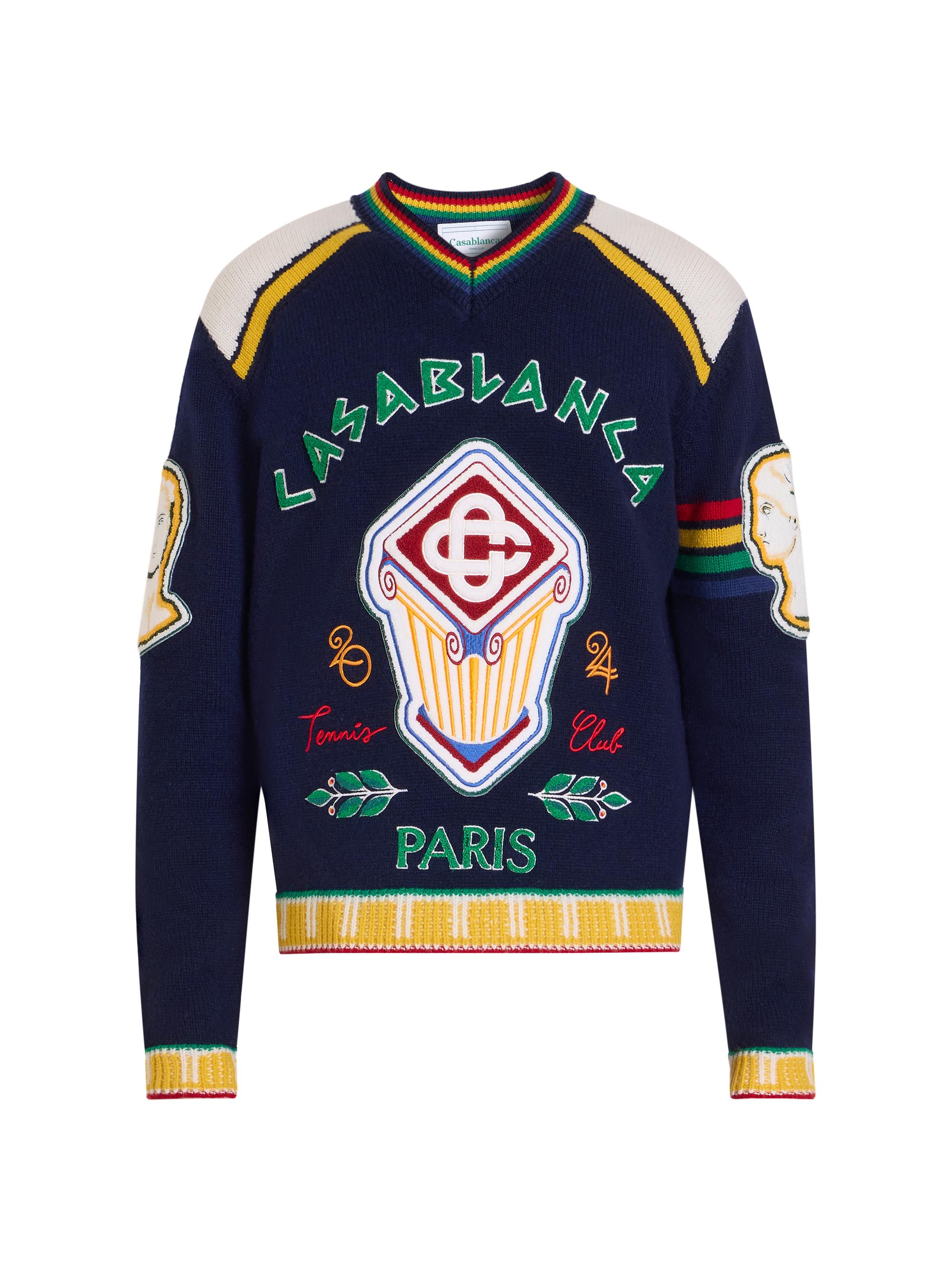 Casablanca Men's Venus As A Boy Fraternity Wool V-Neck Sweater - Navy