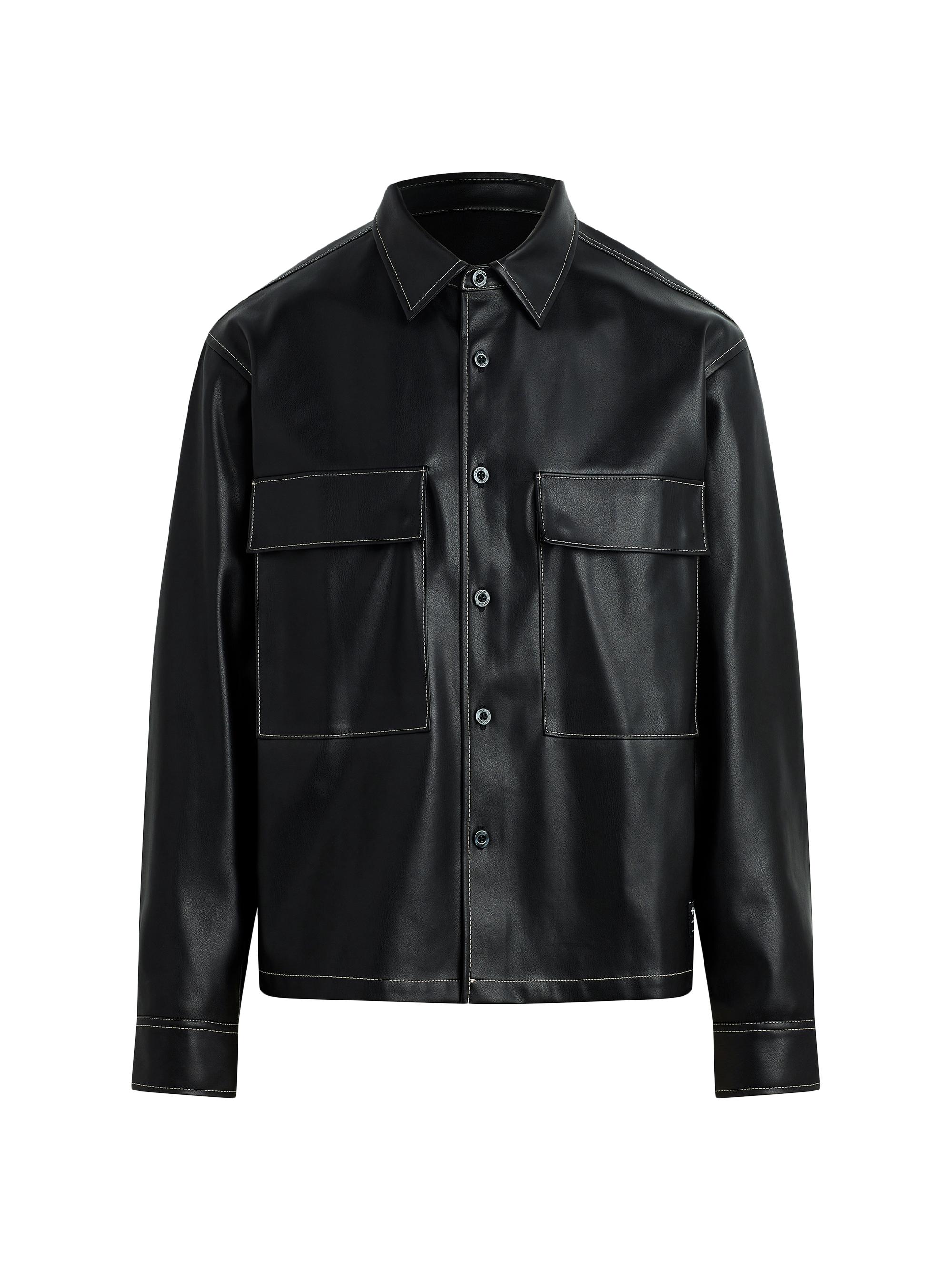 Hudson Jeans Men's Faux Leather Shirt Jacket - Black Sky