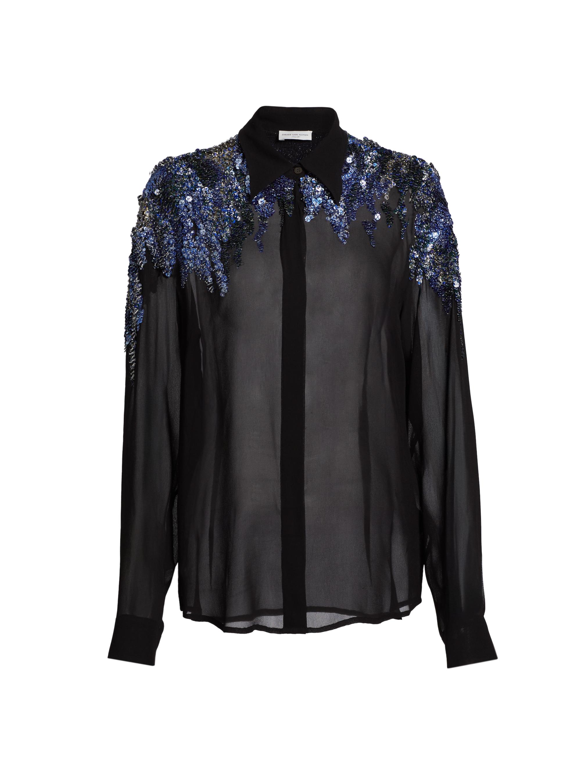 Dries Van Noten Women's Chowy Sequin-Embellished Sheer Chiffon Top - Black