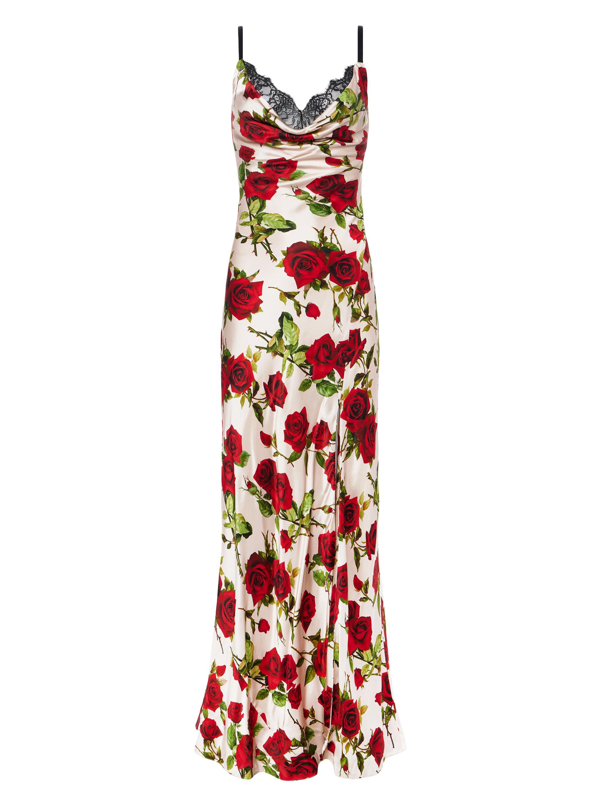 L'AGENCE Women's Venice Floral Silk Cowlneck Gown - Sand Red Romantic Rose