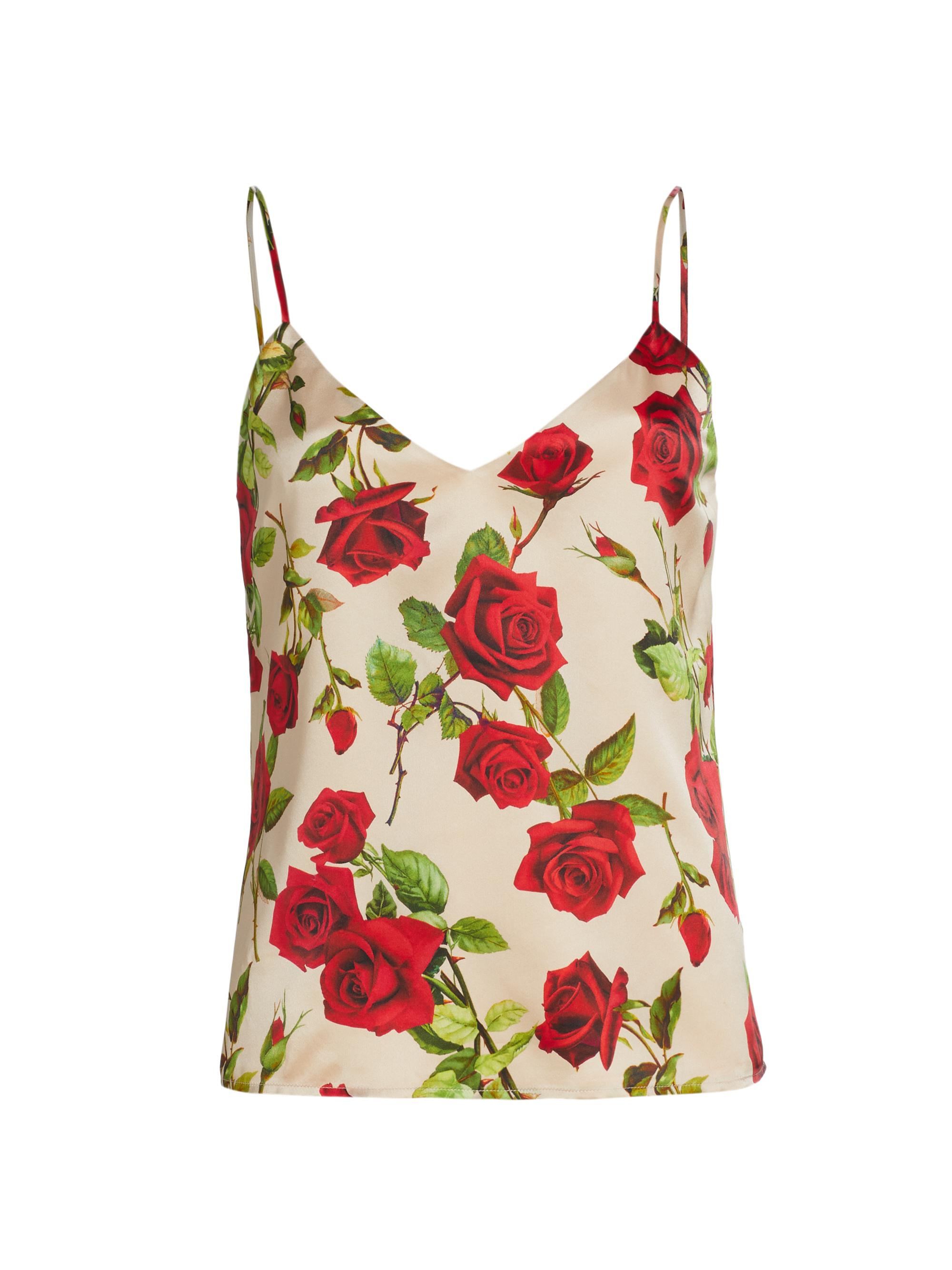 L'AGENCE Women's Jane Rose Printed Silk Camisole - Sand Red Romantic Rose