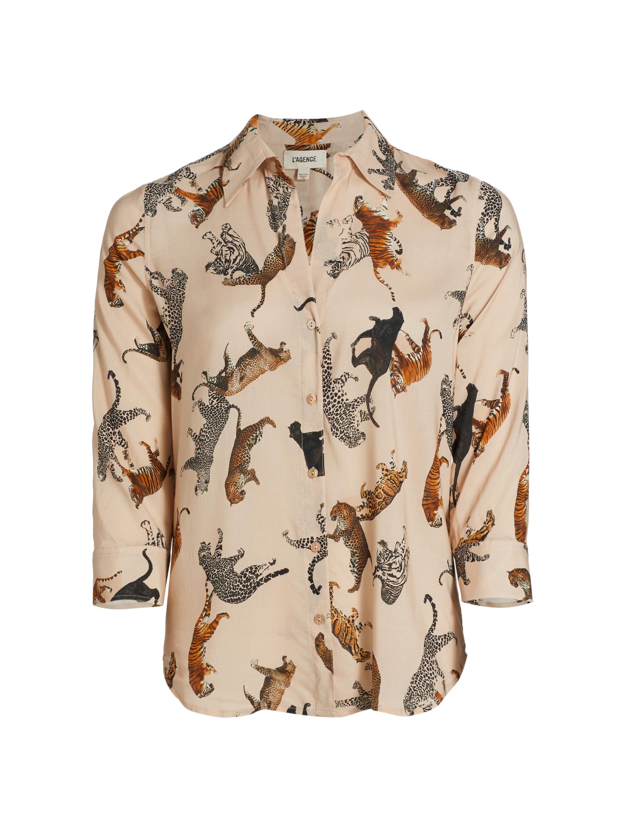 L'AGENCE Women's Camille Animal Print Blouse - Taupe Multi Mix Tigers