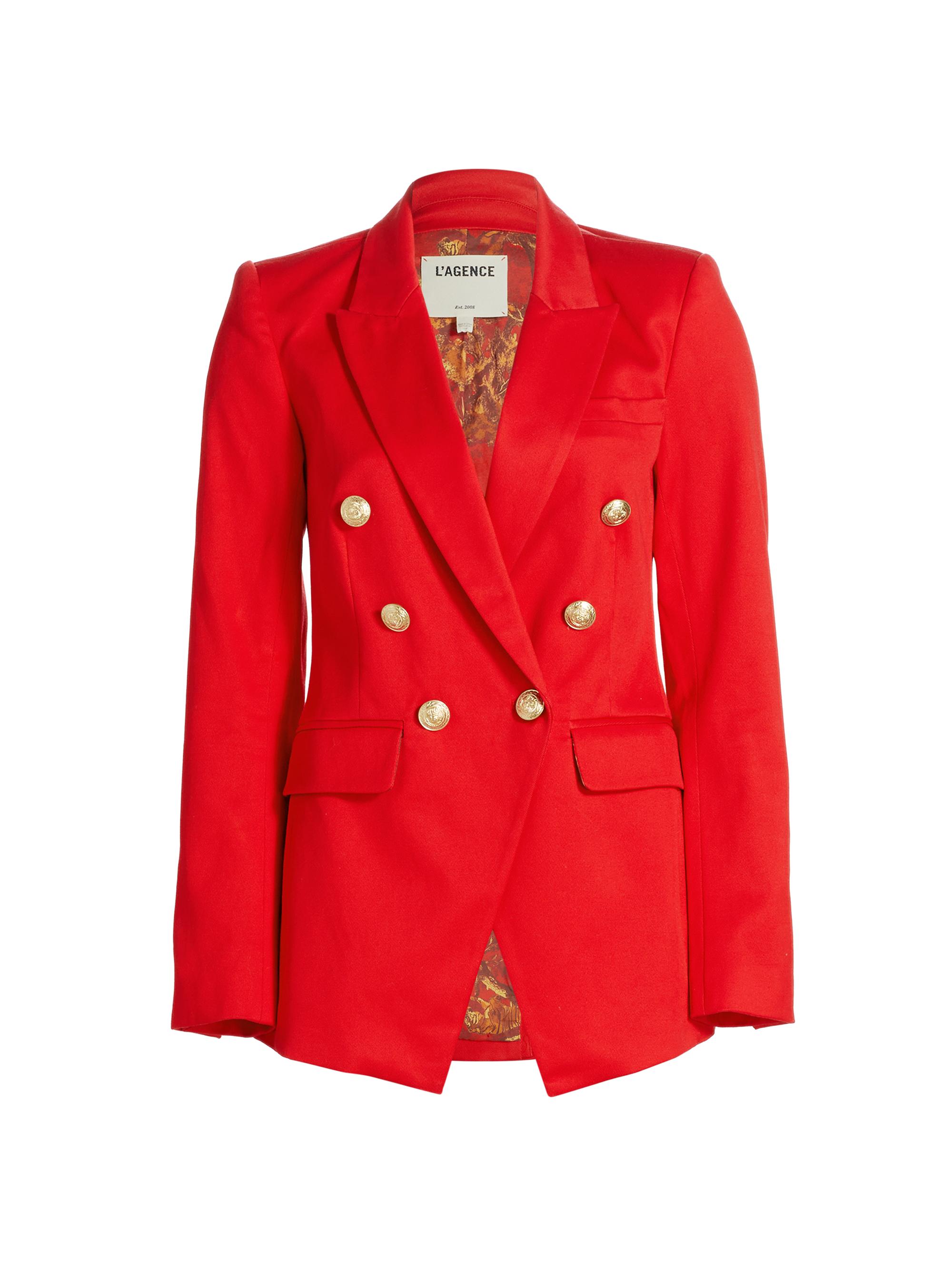 L'AGENCE Women's Kendi Cotton Twill Double-Breasted Blazer - High Risk Red Toile Lining