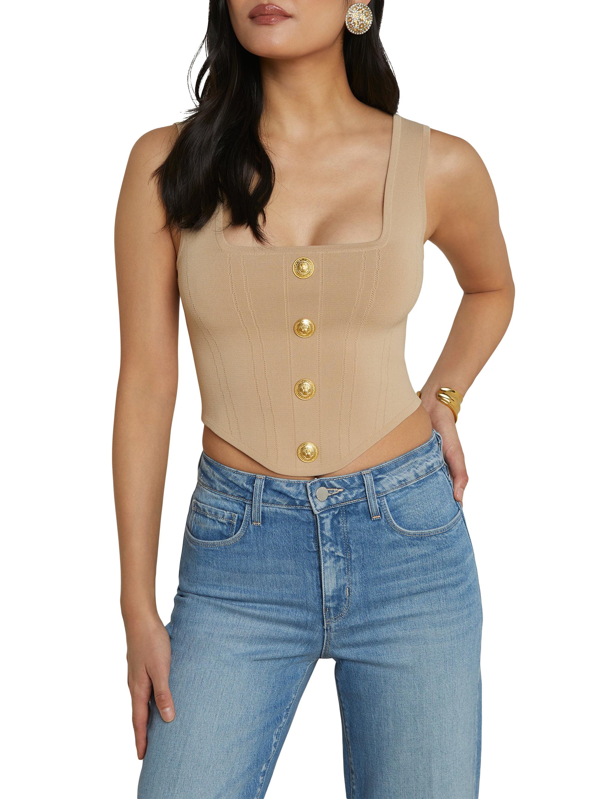 L'AGENCE Saga Compact-Knit Corset Top | Saks Fifth Avenue