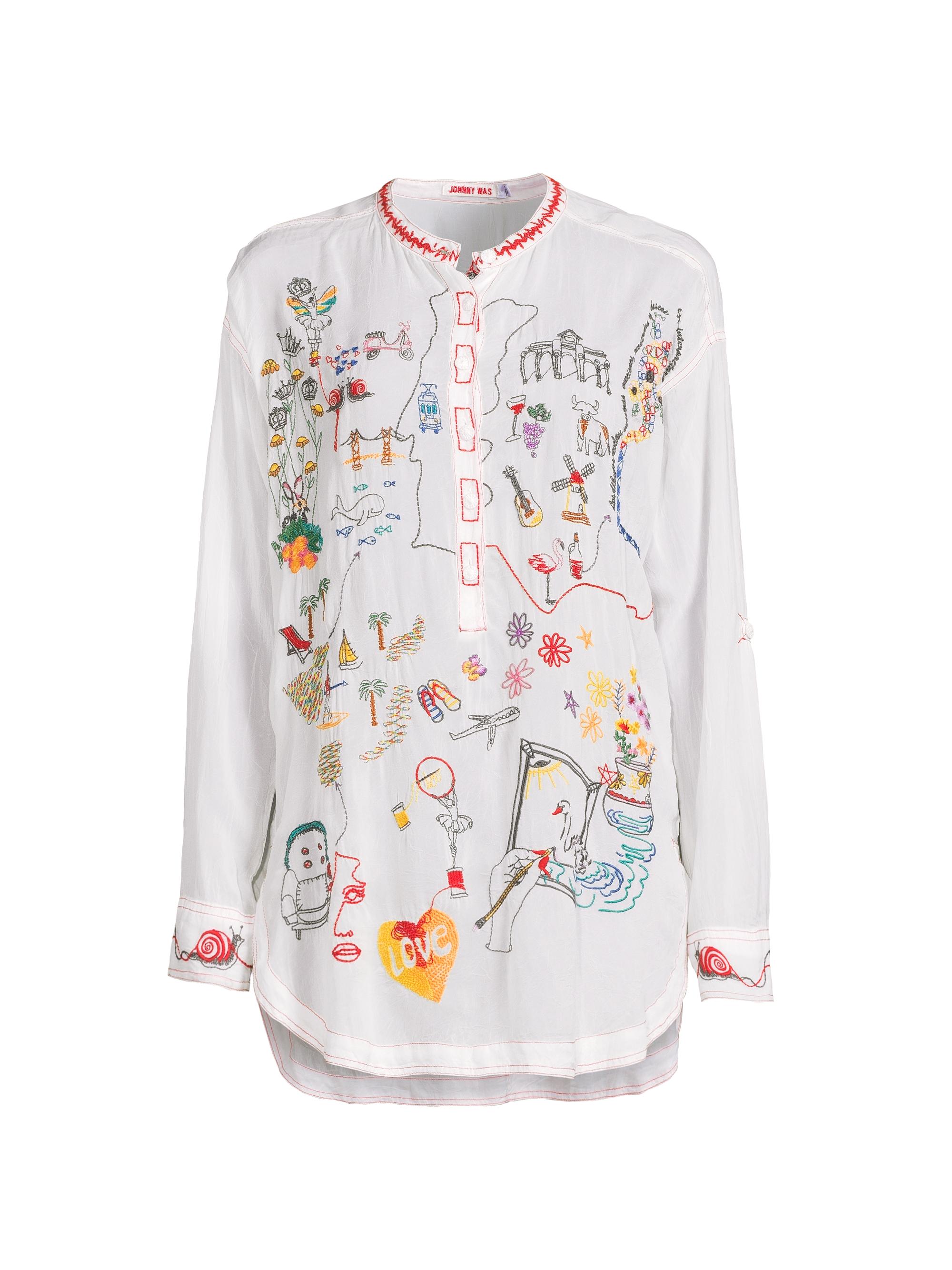 Johnny Was Women's Zadonia Embroidered Tunic Blouse - White
