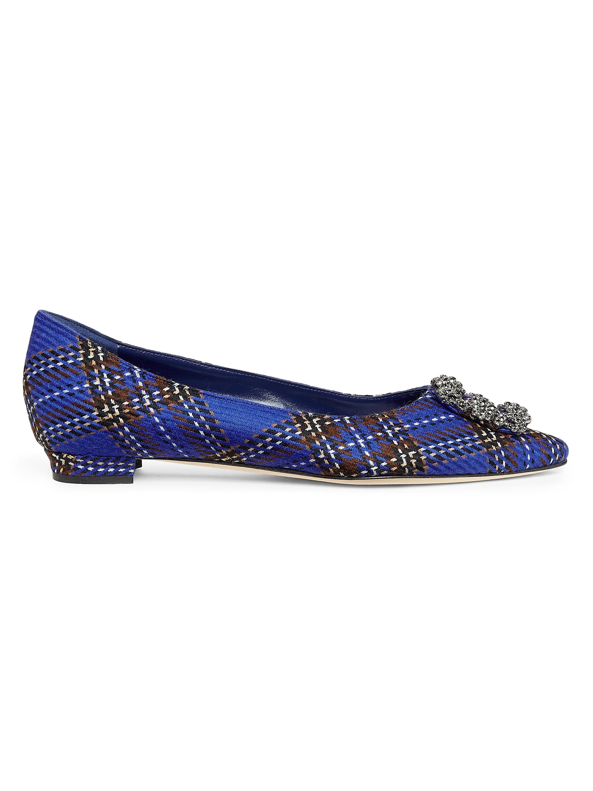 Manolo Blahnik Women's Hangisi Virgin Wool Flats - Blue Multi