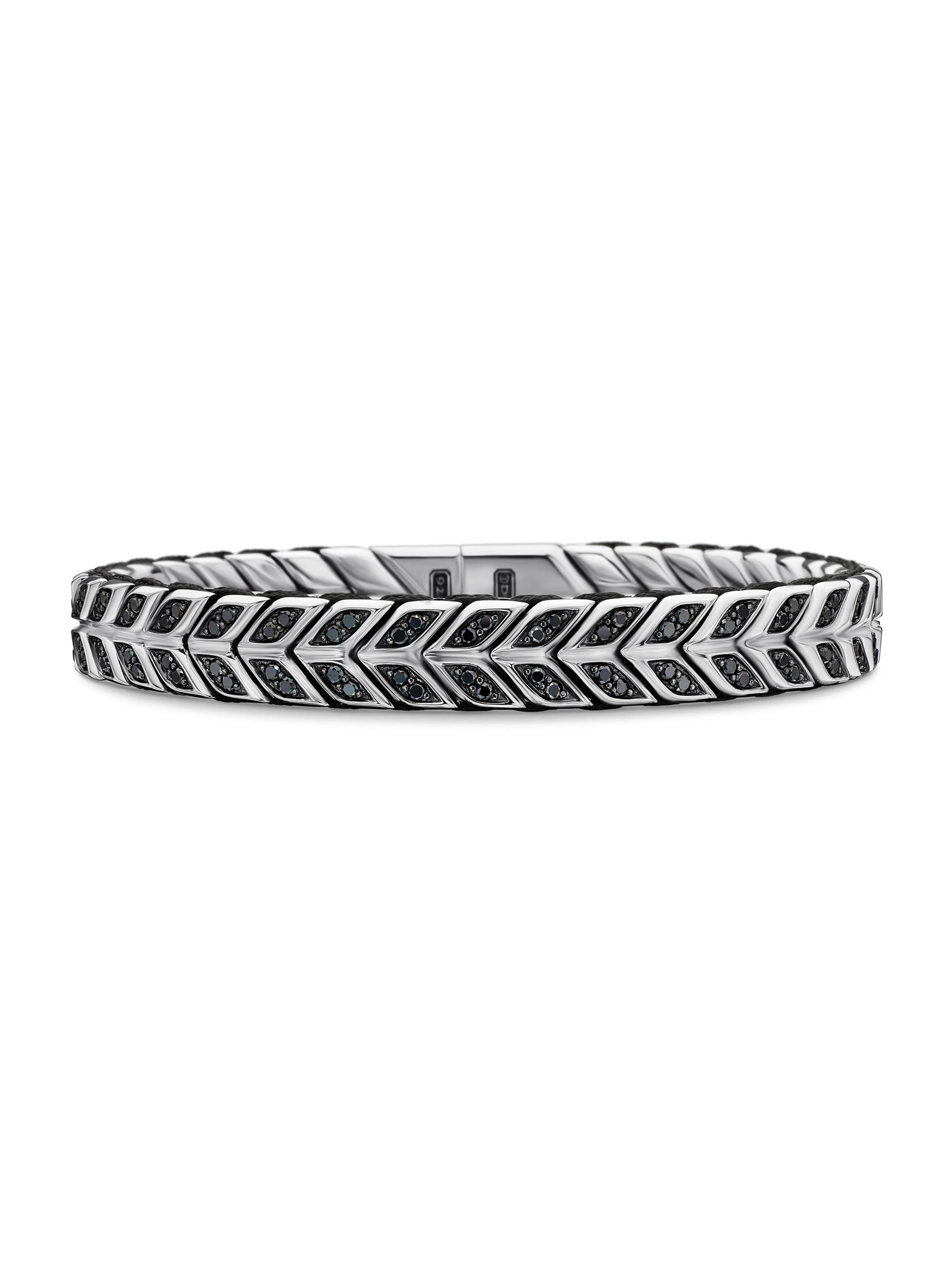 David Yurman Men's Chevron Woven Bracelet in Sterling Silver - Black Diamond