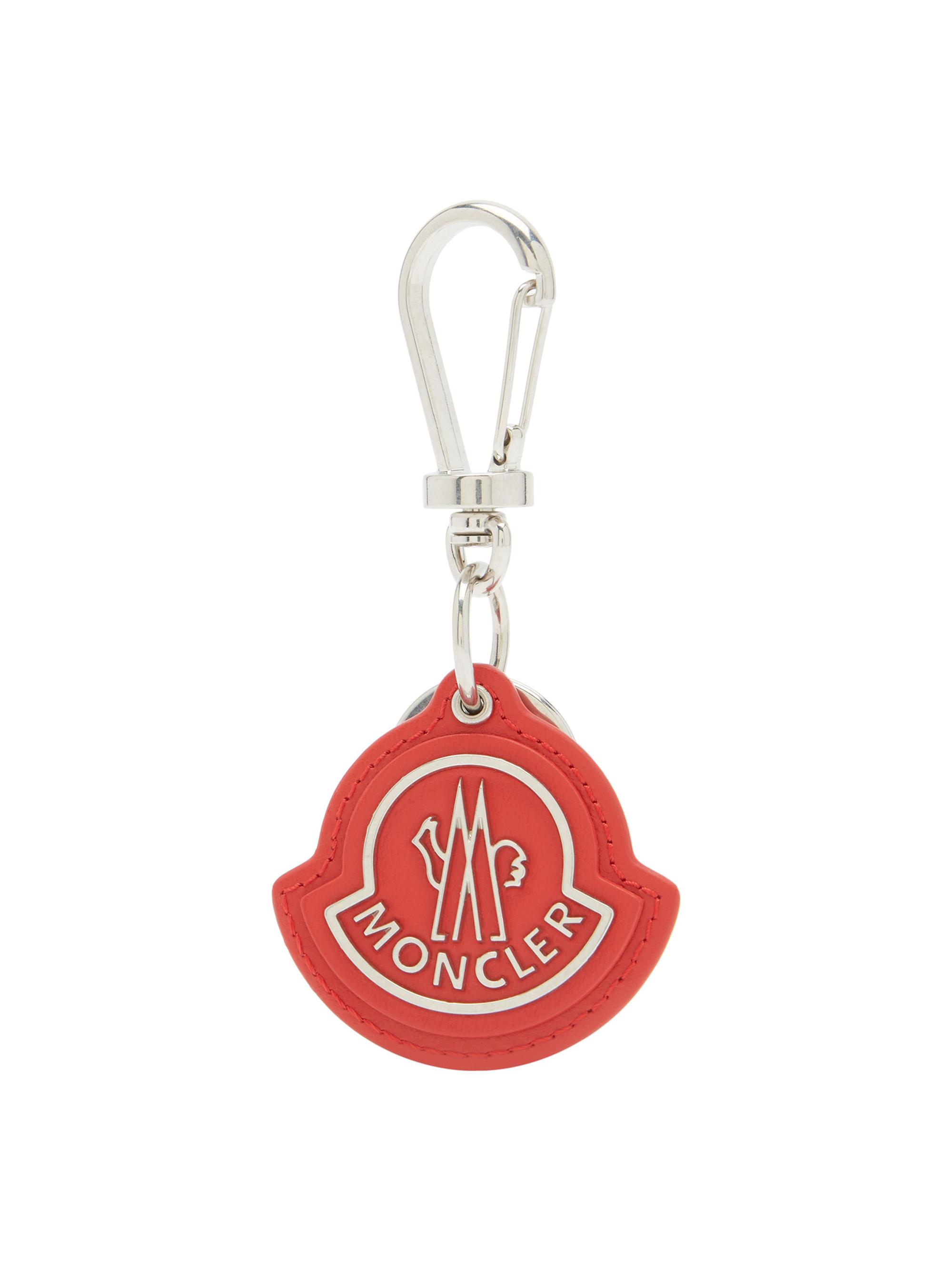 Moncler Men's Leather Embossed Logo Key Ring - Black