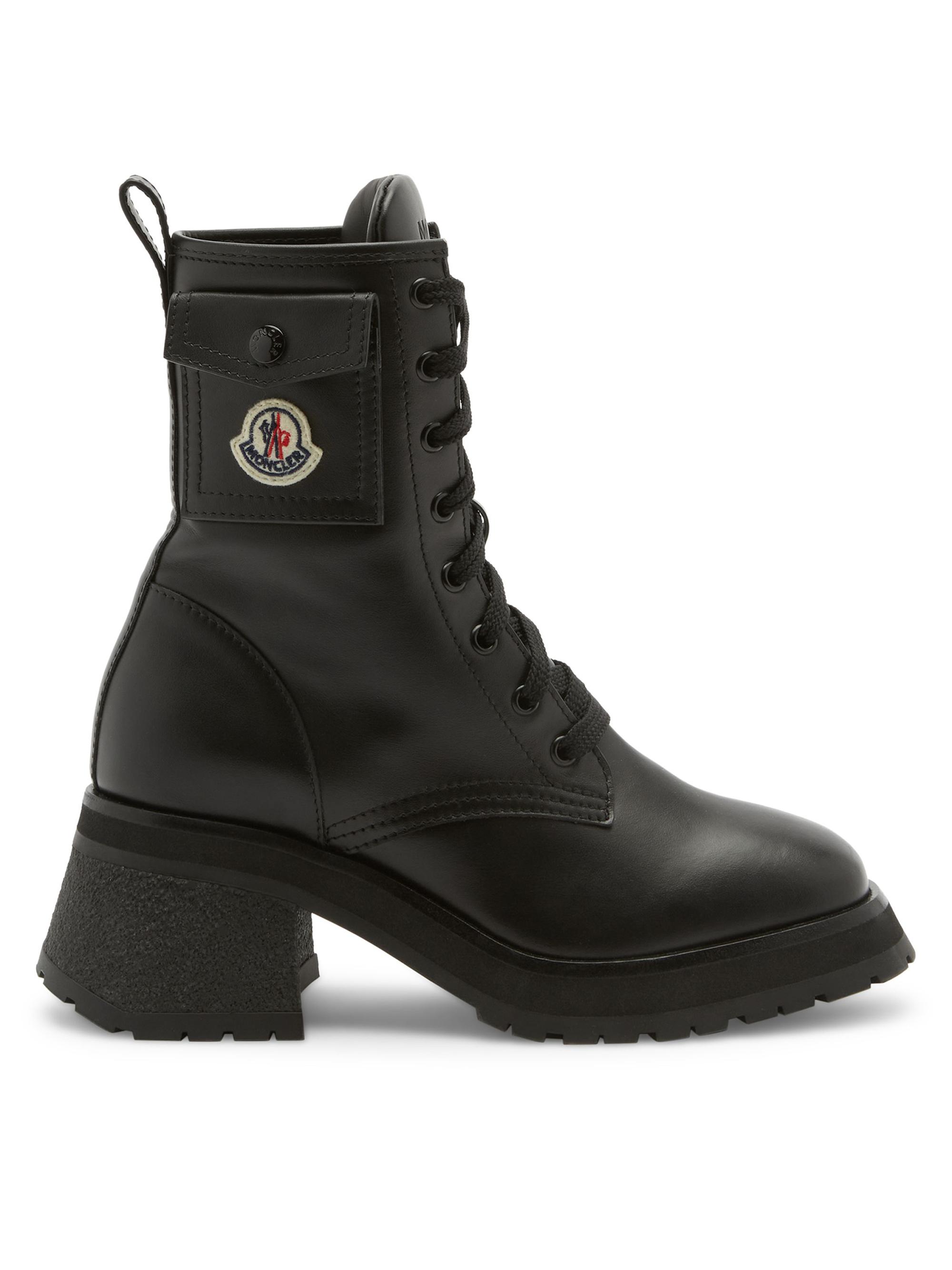 Moncler Women's Gigi Leather Pocket Logo Ankle Boots - Black