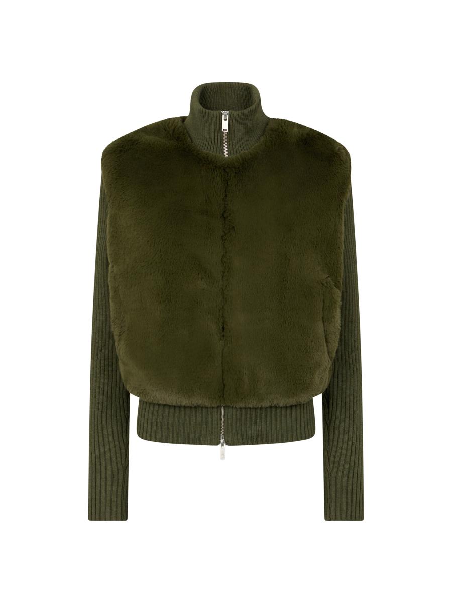 Moose Knuckles Women's Dua Bunny Faux Fur Zip Sweater In Green