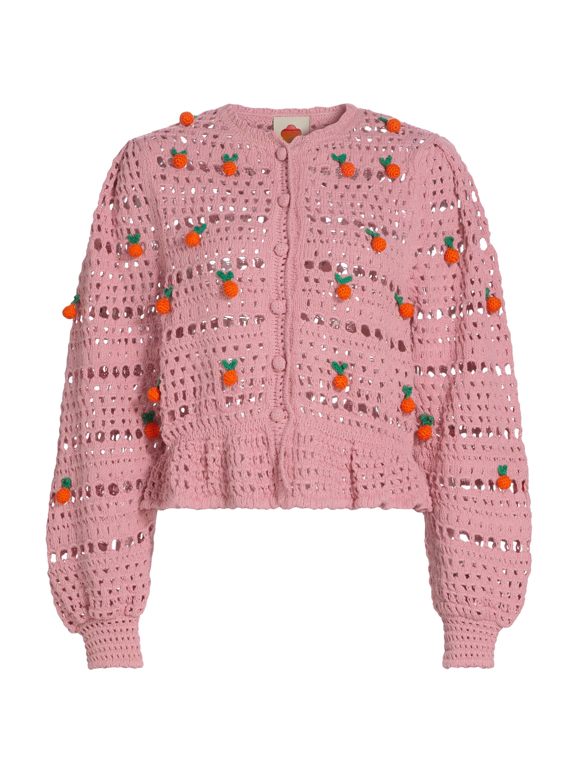 Farm Rio Women's Cotton Crocheted Open-Knit Blouse - Orange