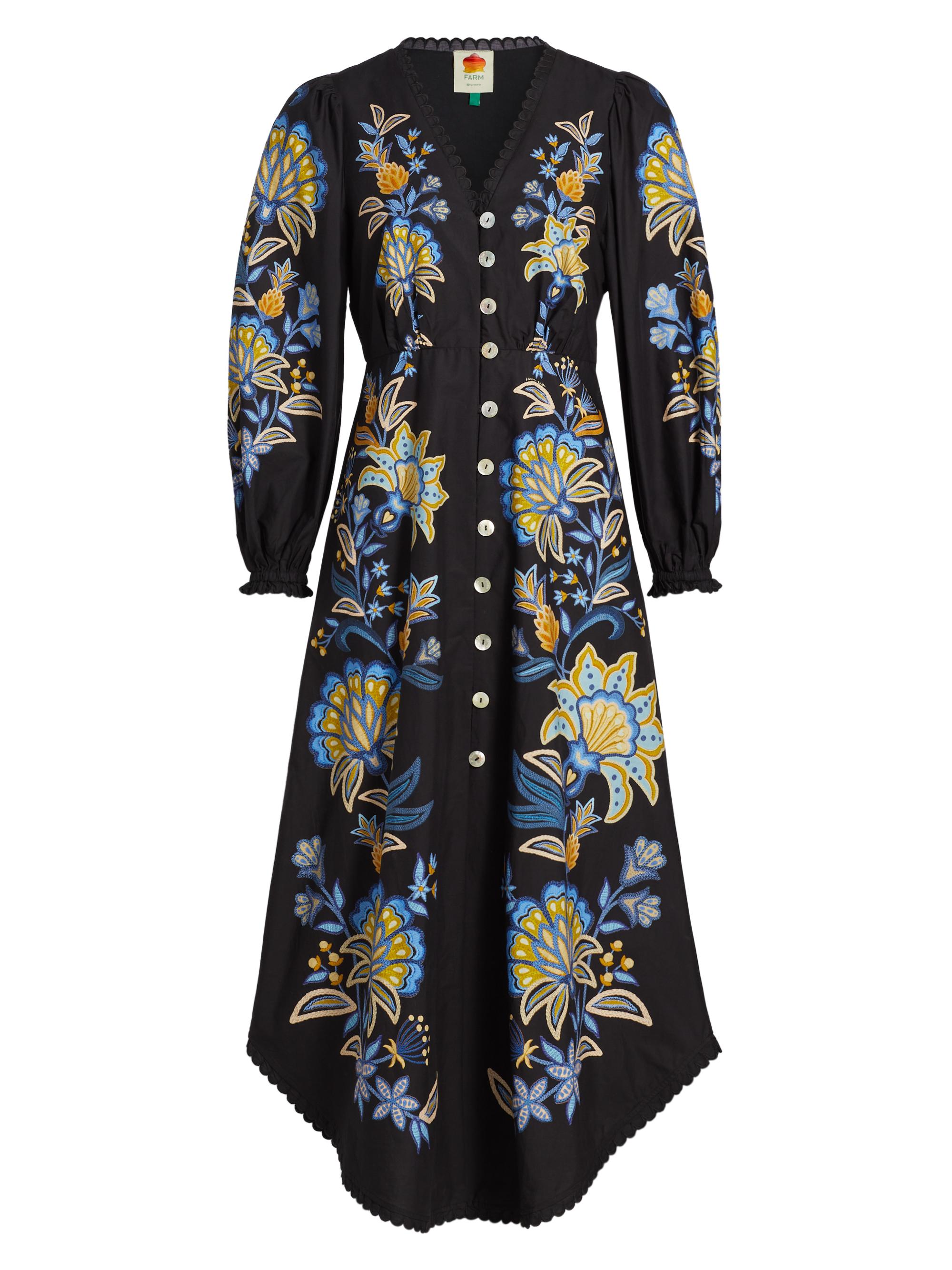 Farm Rio Women's Stitched Garden Floral Maxi Dress - Black