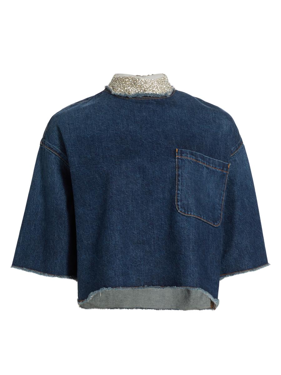 Taiduosheng Women's Ruffle Neck Tops with Bow tie Button
