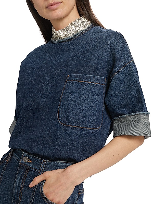 Shop TWP Ex T Crystal Collar Denim Top | Saks Fifth Avenue Shop TWP Ex T Crystal Collar Denim Top | Saks Fifth Avenue